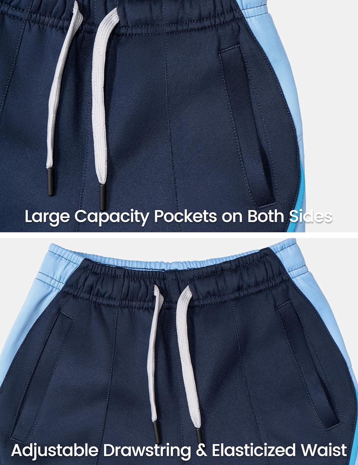 imageLittle Donkey Andy Boys Sweatpants Moisture Wicking Kids Sport Pants Active Patchwork Fabric Joggers614Deep Blue
