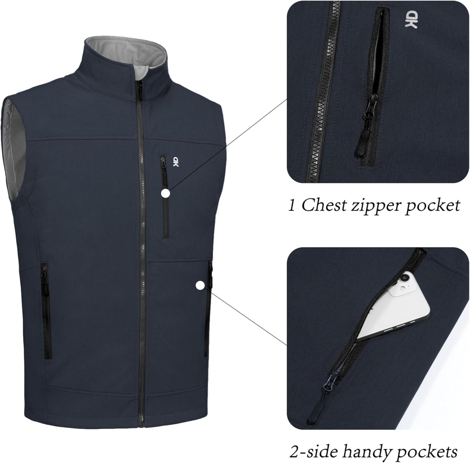 imageLittle Donkey Andy Mens Golf Vest Warm Fleece Lining Hiking Vests Zip Up Sleeveless Outerwear JacketBlack Heather