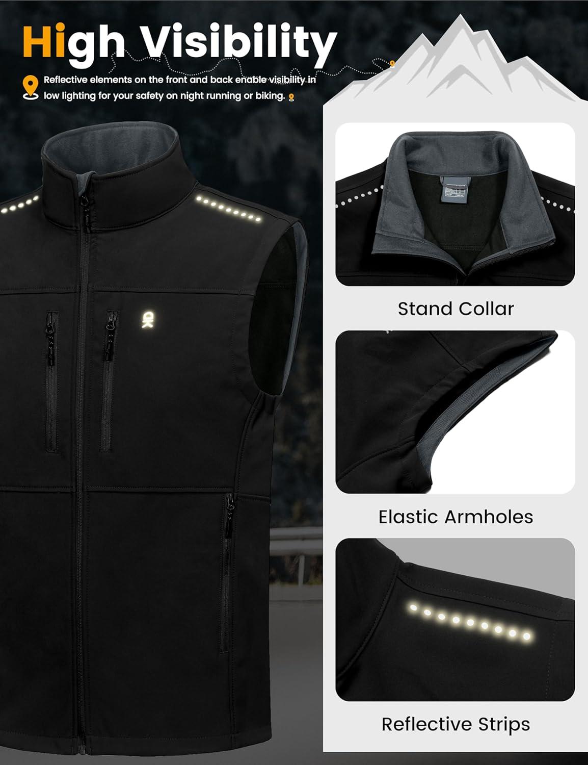 imageLittle Donkey Andy Mens Golf Vest Warm Fleece Lining Hiking Vests Zip Up Sleeveless Outerwear JacketBlack4 Pockets