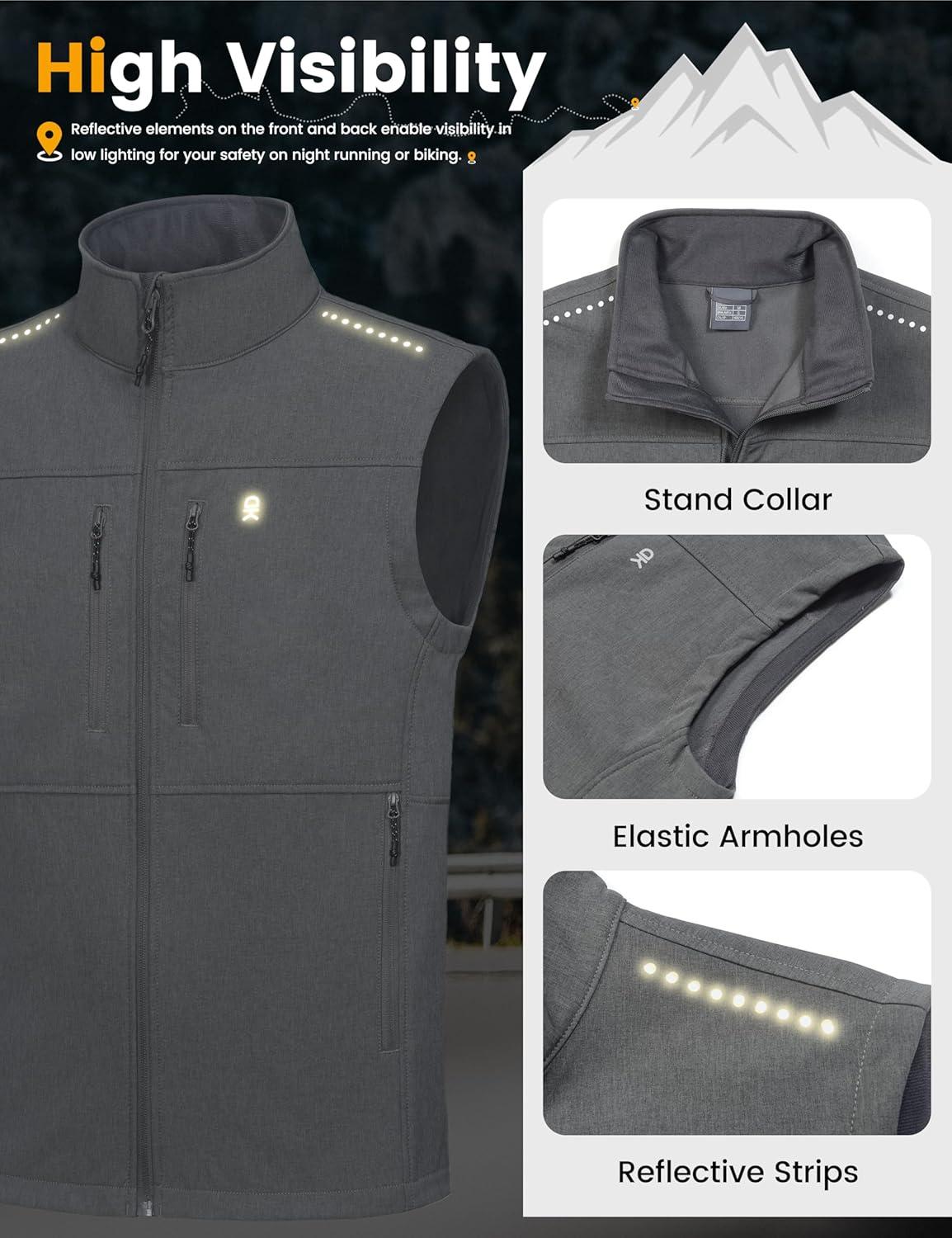 imageLittle Donkey Andy Mens Golf Vest Warm Fleece Lining Hiking Vests Zip Up Sleeveless Outerwear JacketCarbon Gray4 Pockets