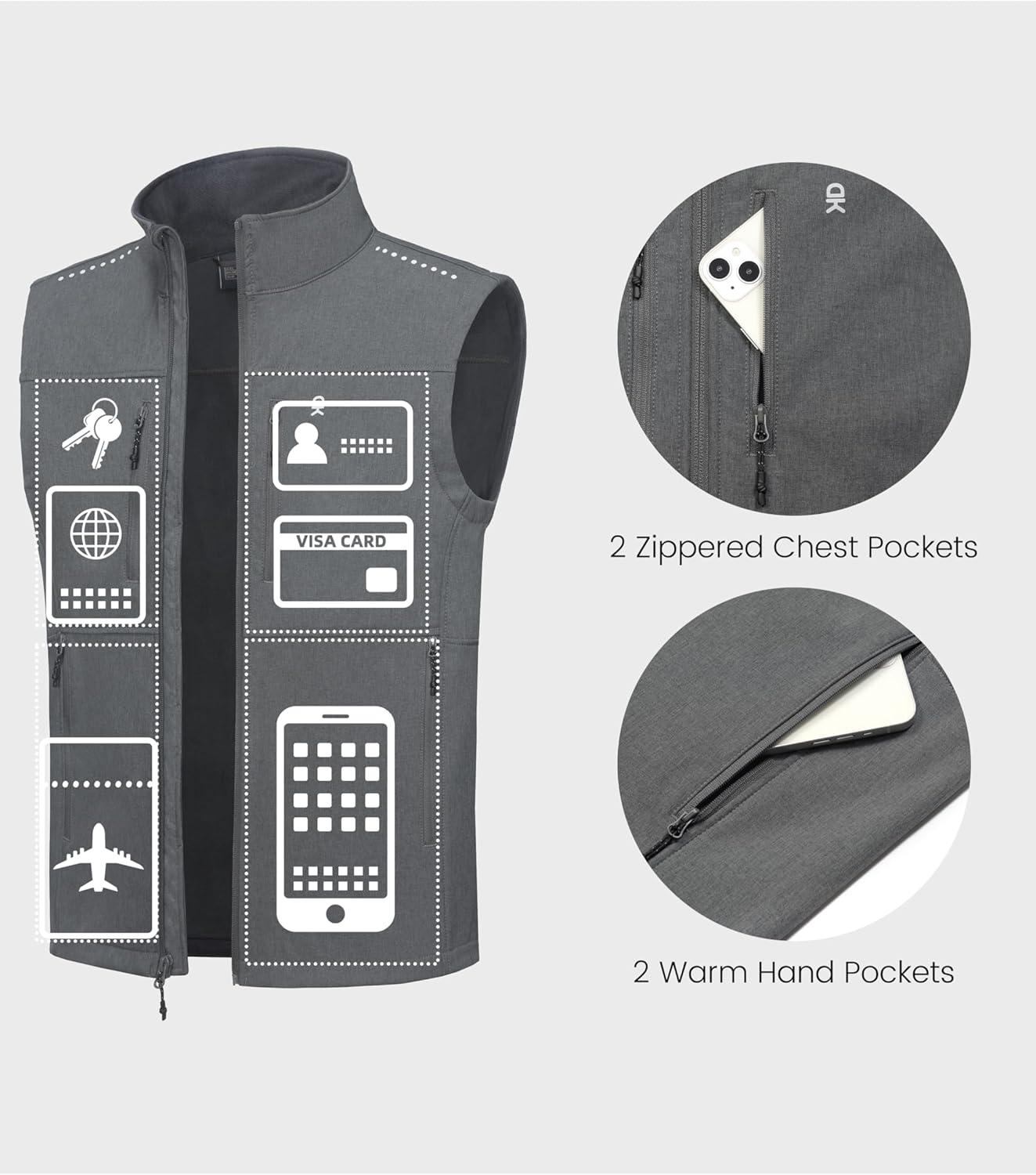 imageLittle Donkey Andy Mens Golf Vest Warm Fleece Lining Hiking Vests Zip Up Sleeveless Outerwear JacketCarbon Gray4 Pockets