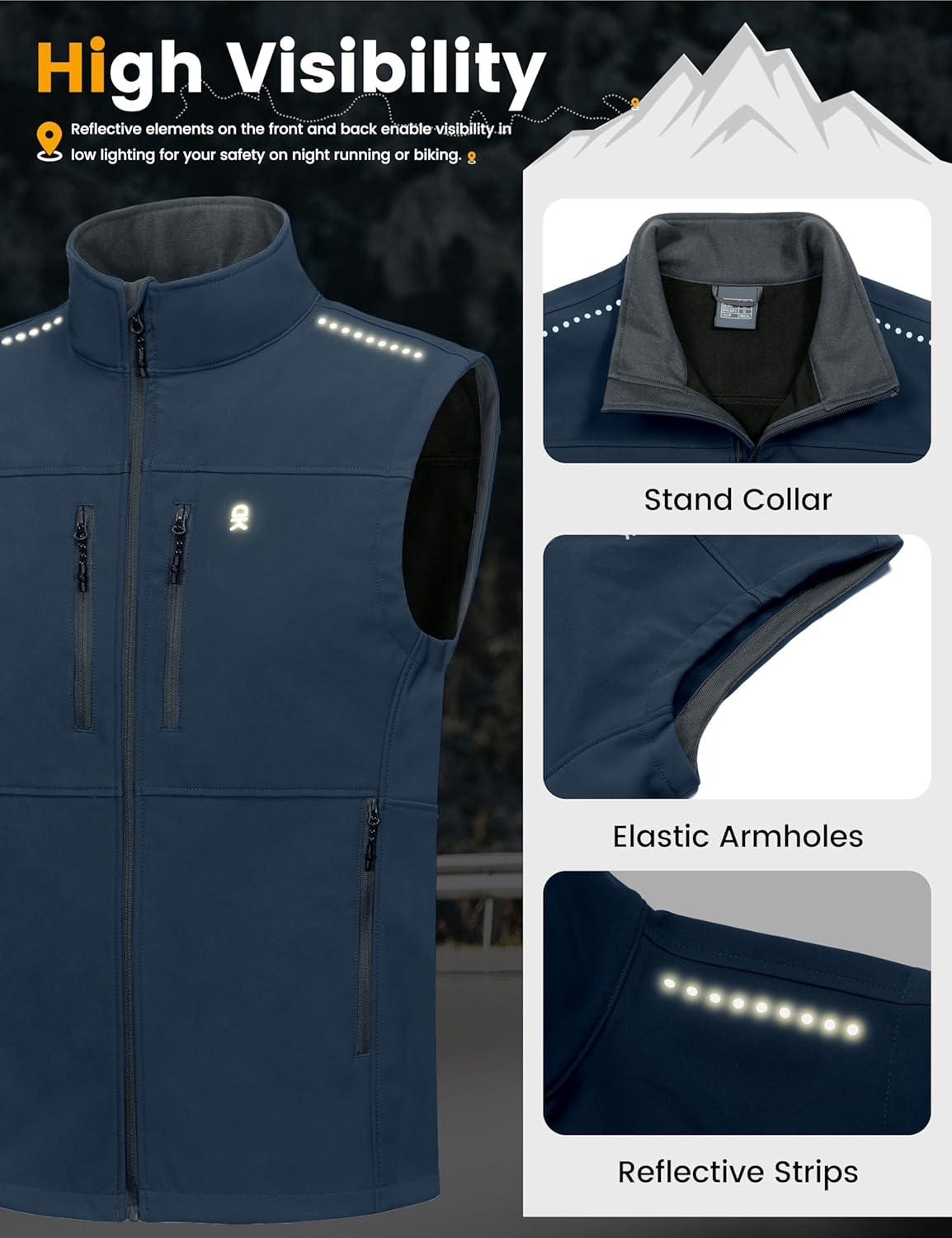 imageLittle Donkey Andy Mens Golf Vest Warm Fleece Lining Hiking Vests Zip Up Sleeveless Outerwear JacketDark Blue4 Pockets