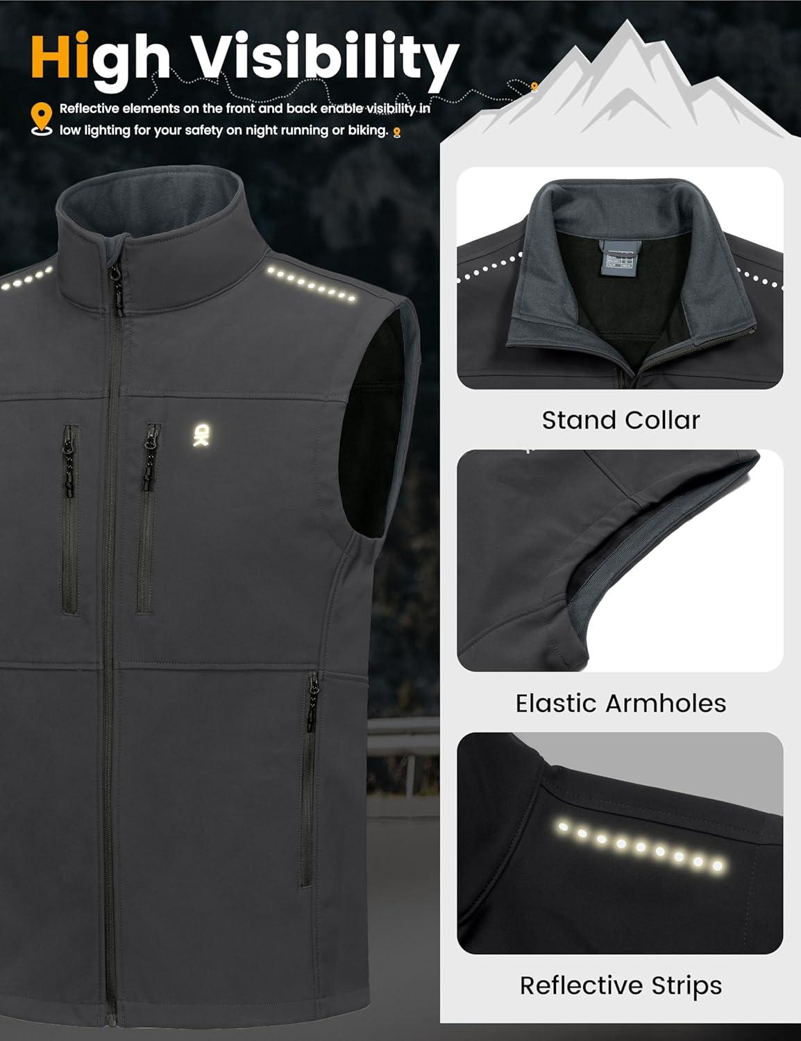 imageLittle Donkey Andy Mens Golf Vest Warm Fleece Lining Hiking Vests Zip Up Sleeveless Outerwear JacketDark Gray4 Pockets