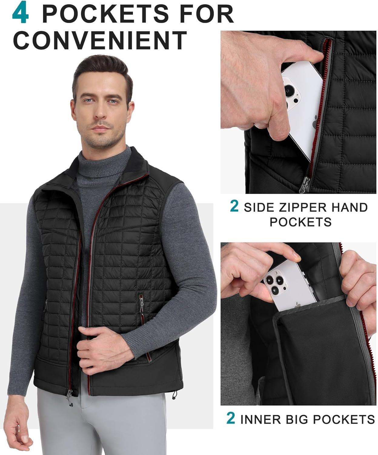 imageLittle Donkey Andy Mens Lightweight Puffer Vest Warm Outdoor Sleeveless Jacket for Golf Hiking RunningBlack