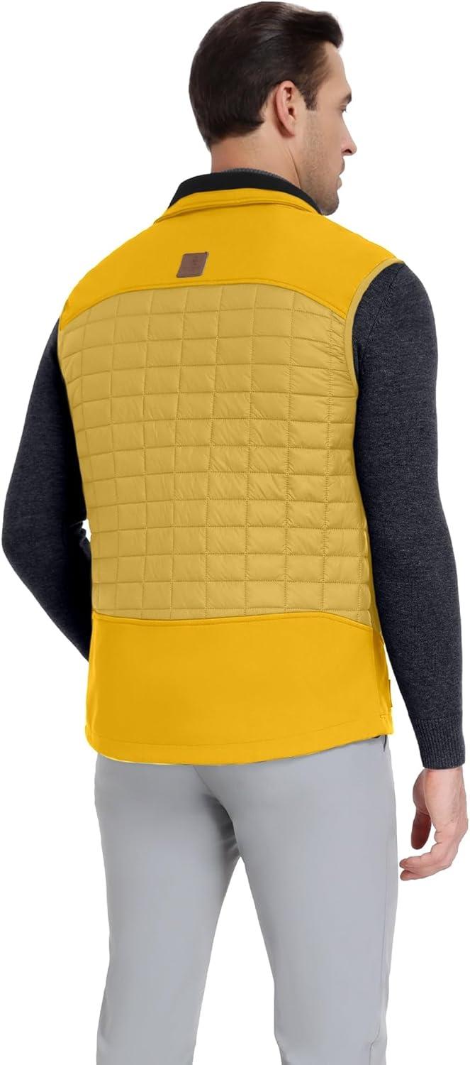 imageLittle Donkey Andy Mens Lightweight Puffer Vest Warm Outdoor Sleeveless Jacket for Golf Hiking RunningMustard Yellow