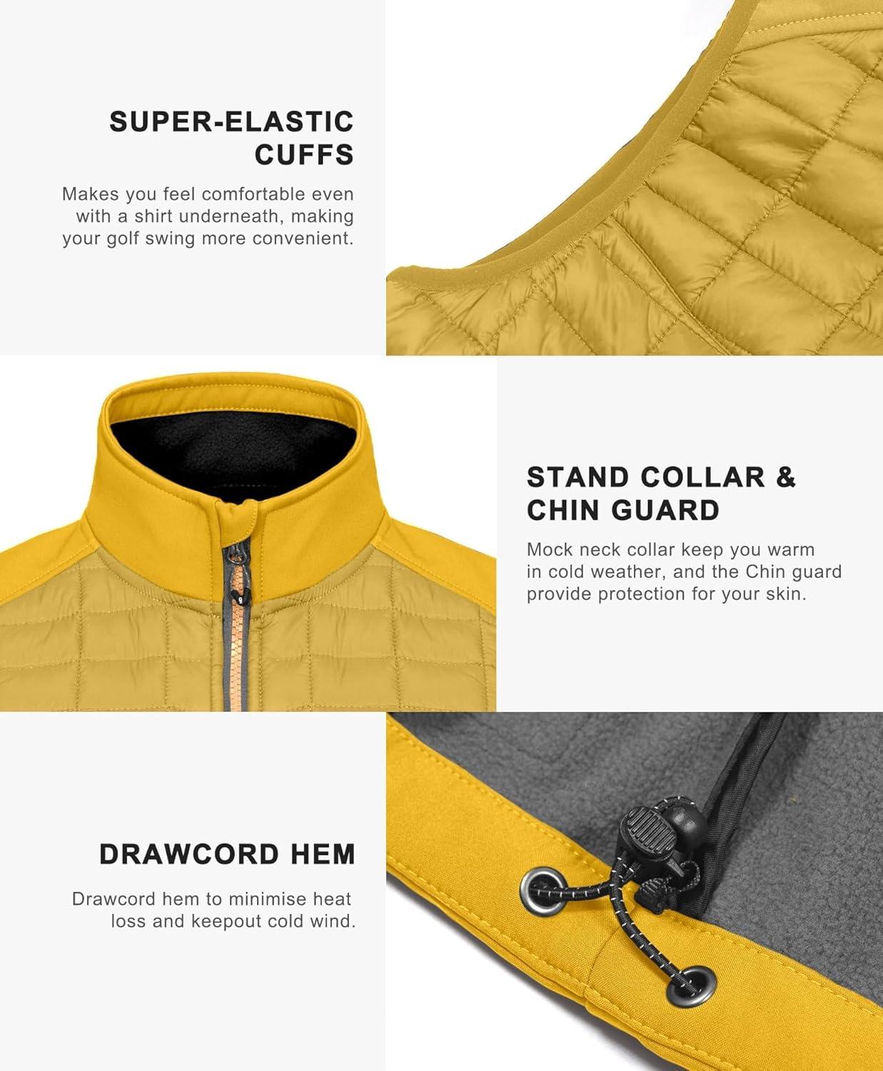 imageLittle Donkey Andy Mens Lightweight Puffer Vest Warm Outdoor Sleeveless Jacket for Golf Hiking RunningMustard Yellow
