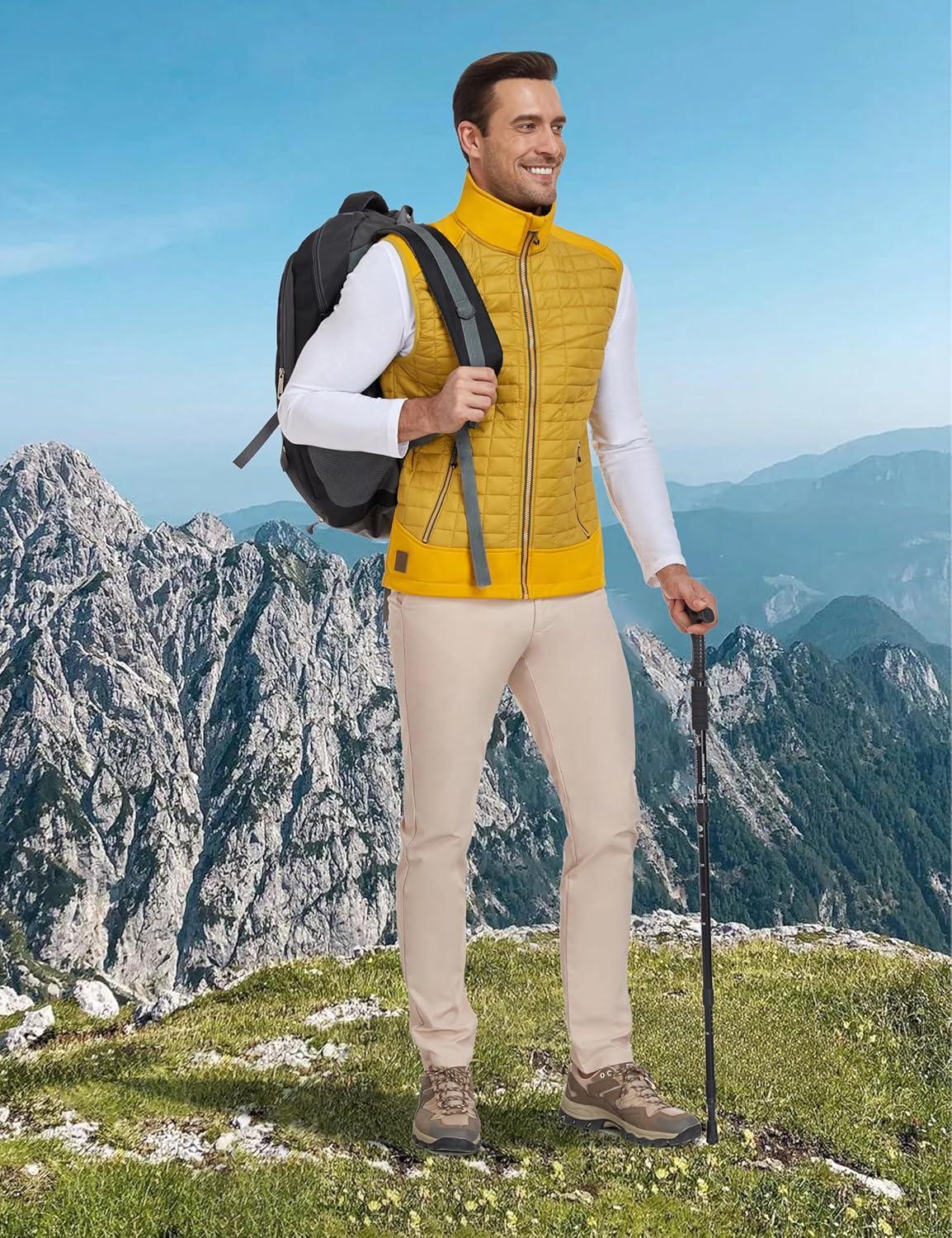 imageLittle Donkey Andy Mens Lightweight Puffer Vest Warm Outdoor Sleeveless Jacket for Golf Hiking RunningMustard Yellow