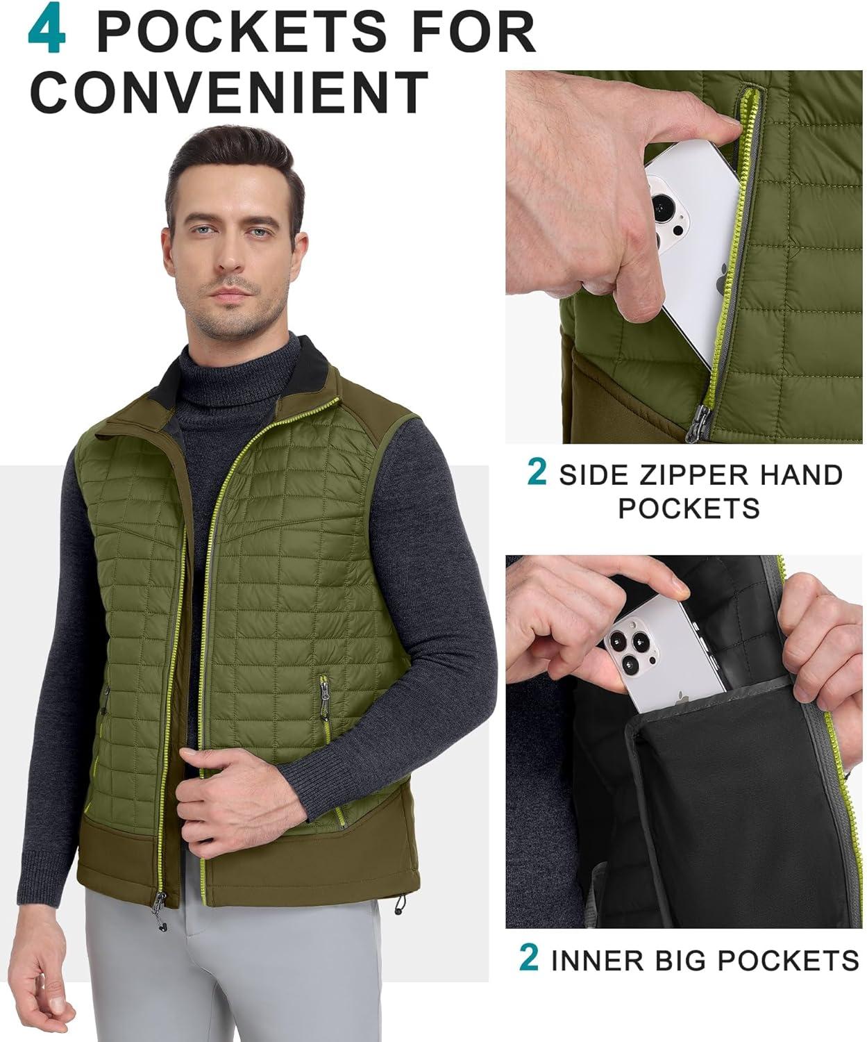 imageLittle Donkey Andy Mens Lightweight Puffer Vest Warm Outdoor Sleeveless Jacket for Golf Hiking RunningOlive