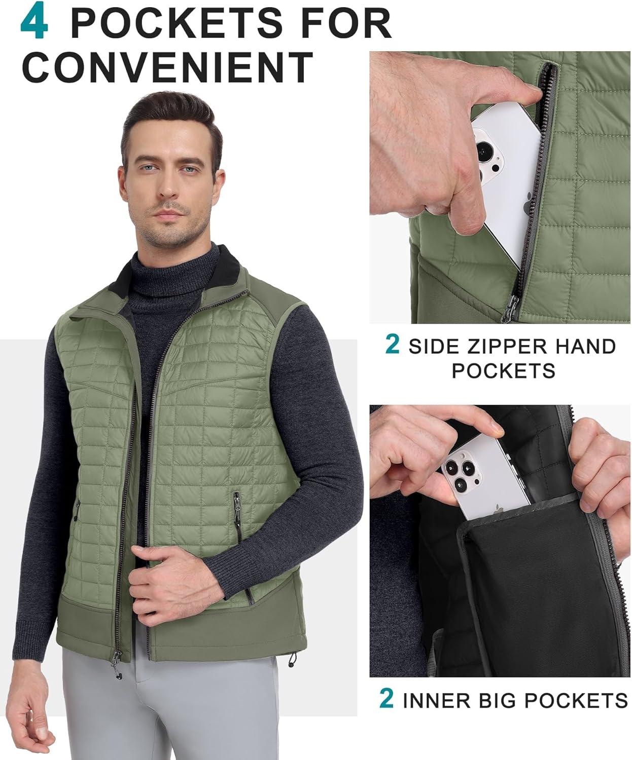 imageLittle Donkey Andy Mens Lightweight Puffer Vest Warm Outdoor Sleeveless Jacket for Golf Hiking RunningSage