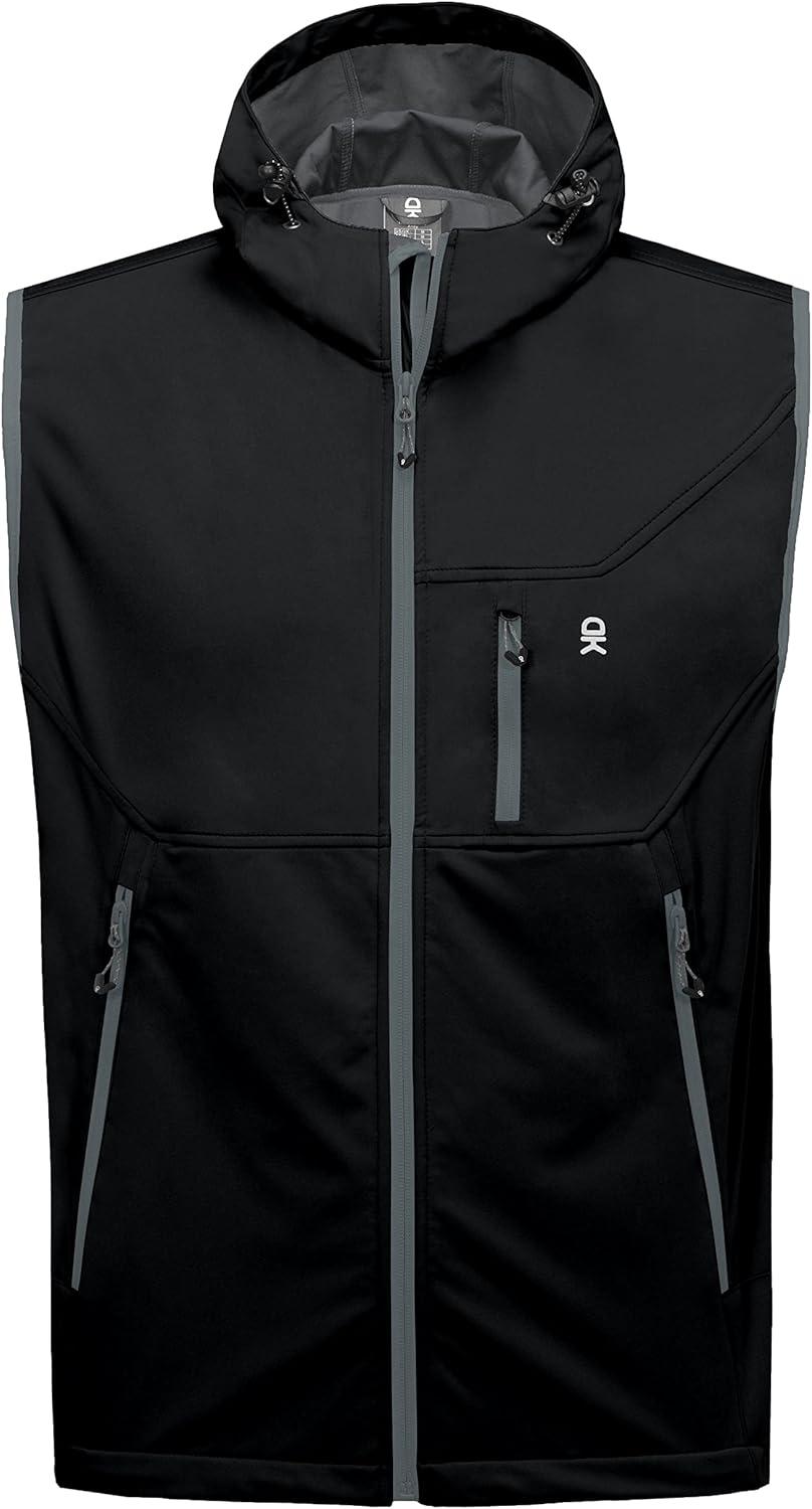 imageLittle Donkey Andy Mens Lightweight Softshell Vest Windproof Sleeveless Jacket for Travel Hiking Running GolfHooded Black