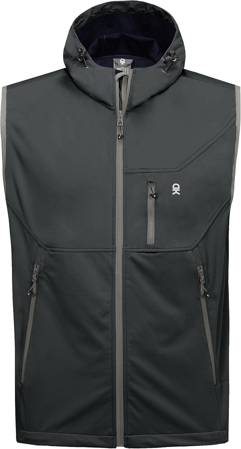 imageLittle Donkey Andy Mens Lightweight Softshell Vest Windproof Sleeveless Jacket for Travel Hiking Running GolfHooded Dark Grey