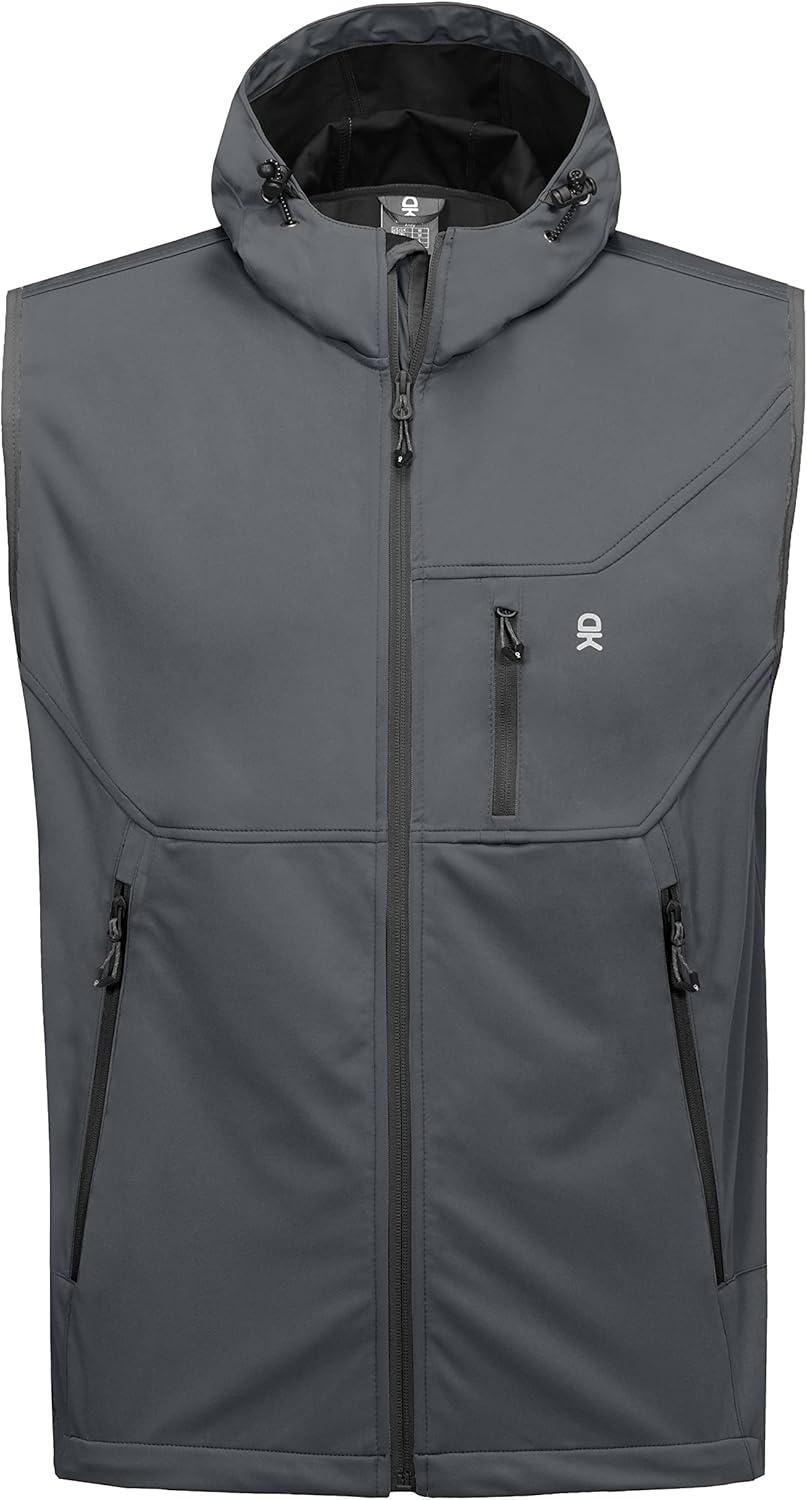 imageLittle Donkey Andy Mens Lightweight Softshell Vest Windproof Sleeveless Jacket for Travel Hiking Running GolfHooded Gray