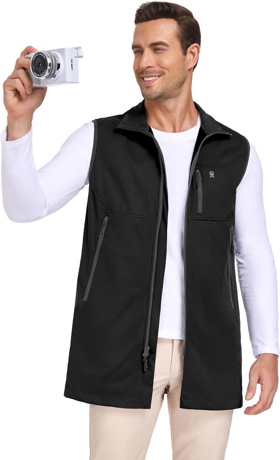 imageLittle Donkey Andy Mens Lightweight Softshell Vest Windproof Sleeveless Jacket for Travel Hiking Running GolfLong Coatblack
