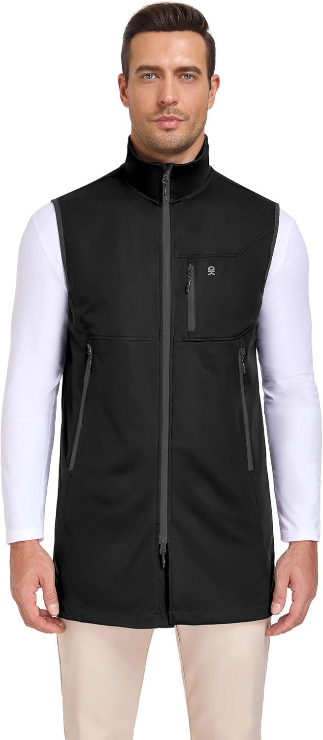 imageLittle Donkey Andy Mens Lightweight Softshell Vest Windproof Sleeveless Jacket for Travel Hiking Running GolfLong Coatblack