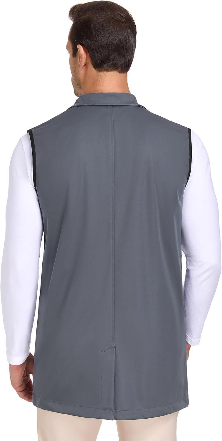 imageLittle Donkey Andy Mens Lightweight Softshell Vest Windproof Sleeveless Jacket for Travel Hiking Running GolfLong Coatdark Grey