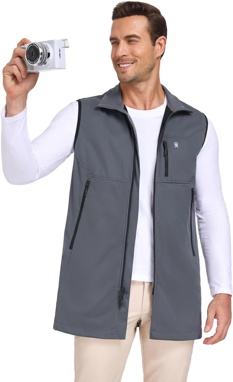 imageLittle Donkey Andy Mens Lightweight Softshell Vest Windproof Sleeveless Jacket for Travel Hiking Running GolfLong Coatdark Grey