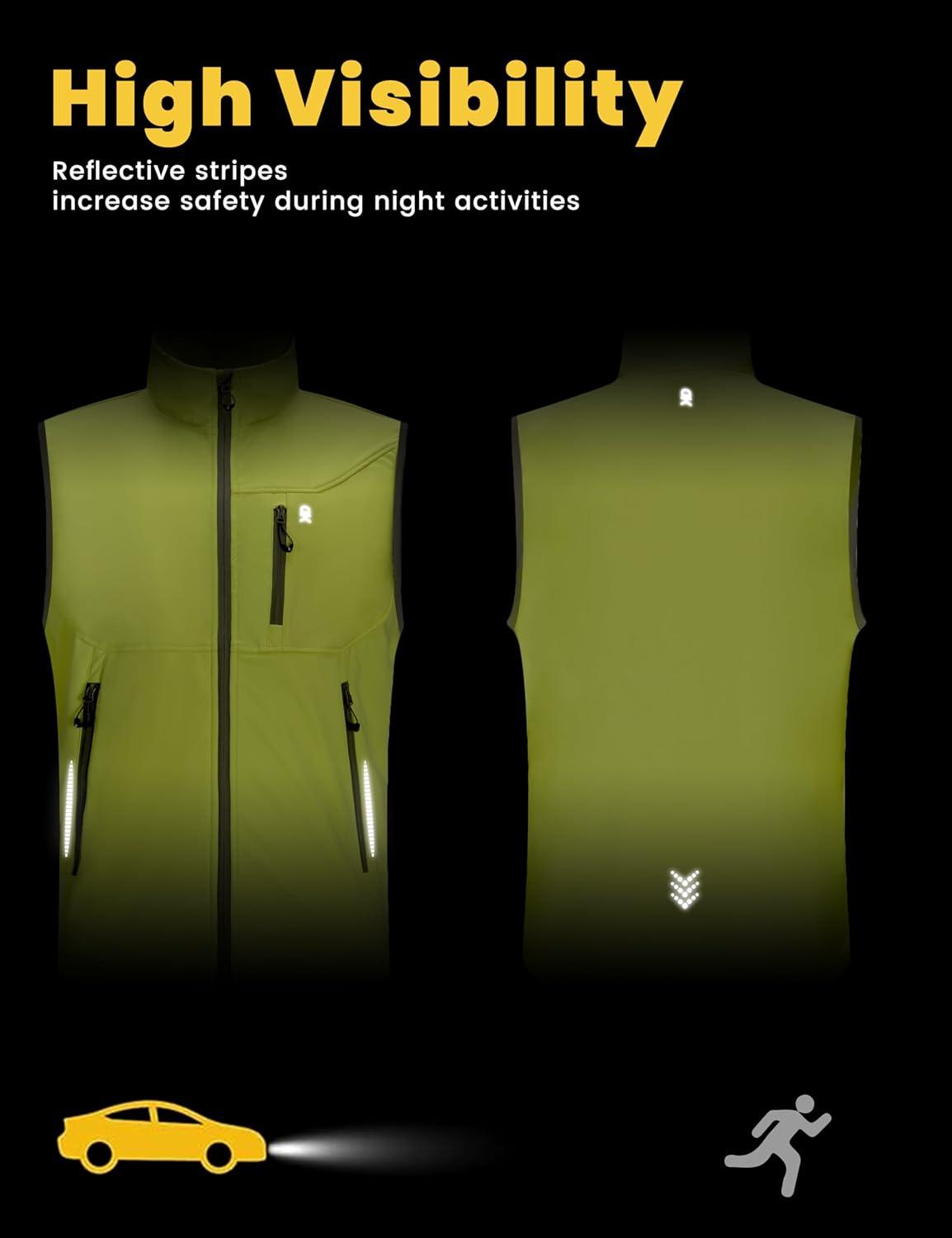 imageLittle Donkey Andy Mens Lightweight Softshell Vest Windproof Sleeveless Jacket for Travel Hiking Running GolfReflective Green