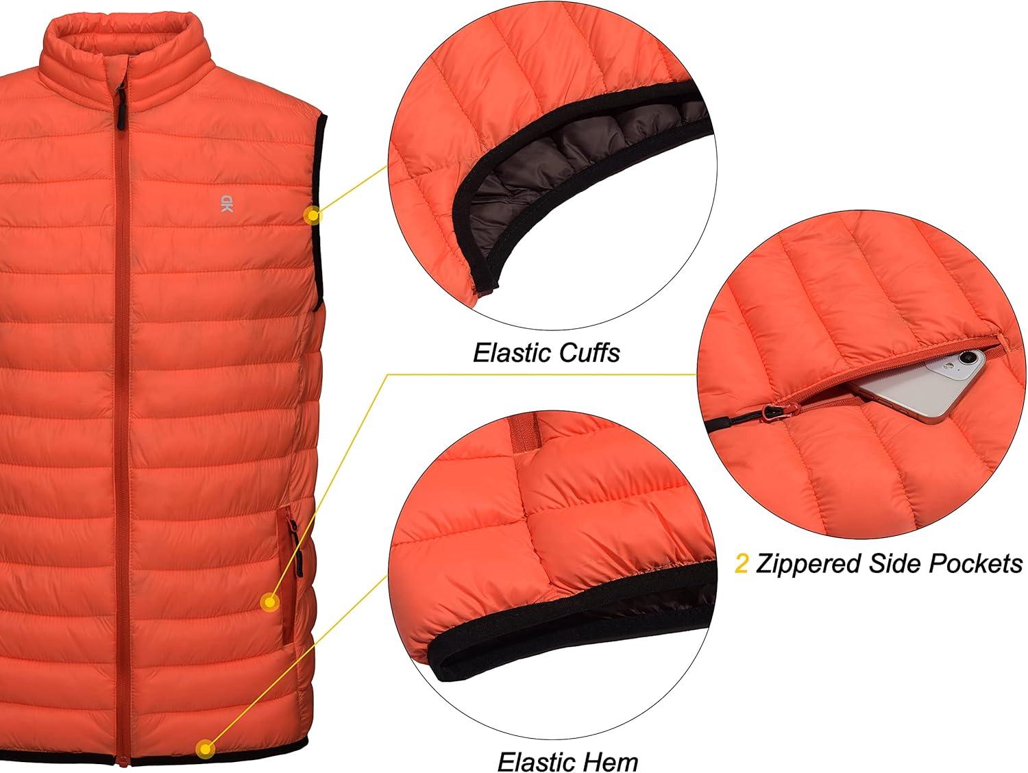 imageLittle Donkey Andy Mens Lightweight Warm Puffer Vest Outdoor Sleeveless Jacket for Golf Hiking Casual Travel5 Vibrant Orange