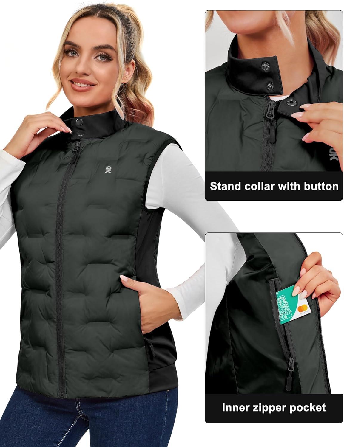 imageLittle Donkey Andy Womens Lightweight Puffer Vest Stand Collar HeatSealed Windproof Sleeveless Jacket with Hidden PocketsBlack