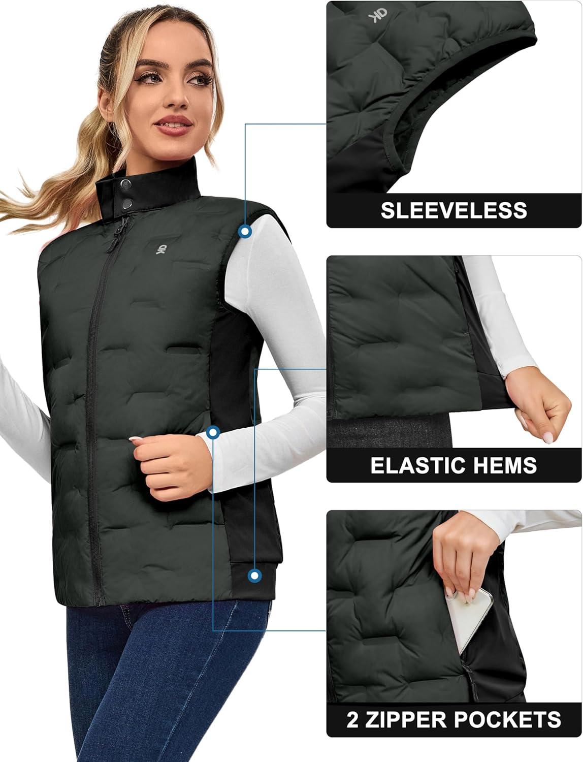 imageLittle Donkey Andy Womens Lightweight Puffer Vest Stand Collar HeatSealed Windproof Sleeveless Jacket with Hidden PocketsBlack