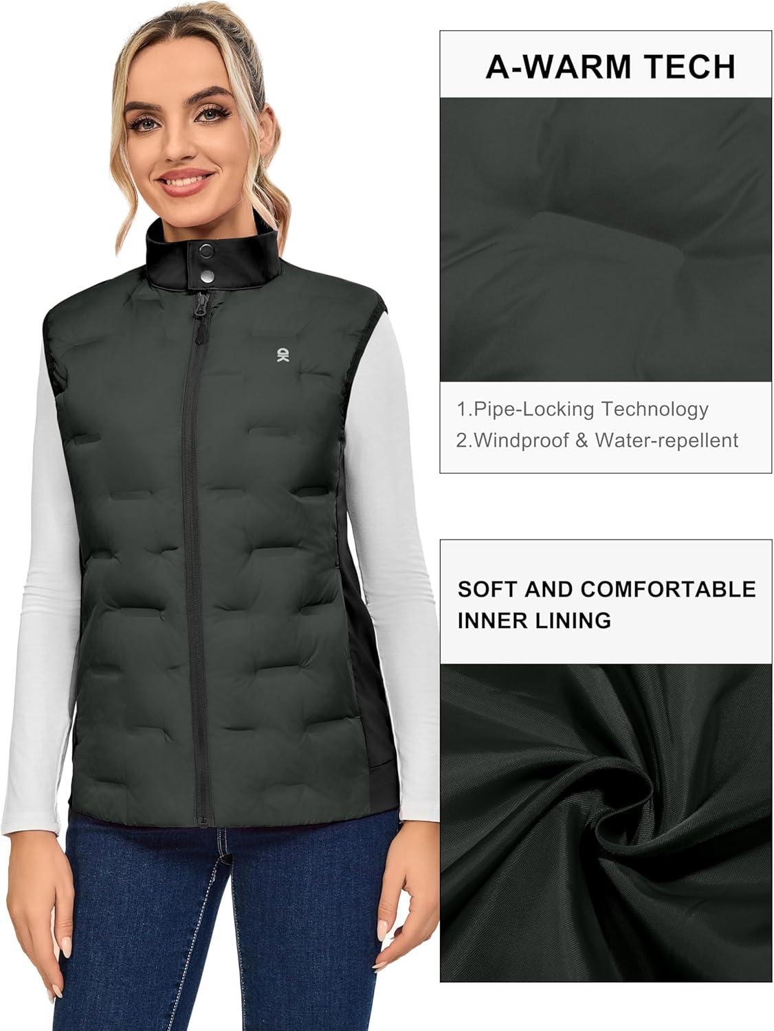 imageLittle Donkey Andy Womens Lightweight Puffer Vest Stand Collar HeatSealed Windproof Sleeveless Jacket with Hidden PocketsBlack