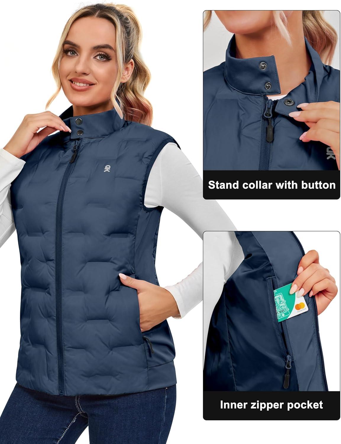 imageLittle Donkey Andy Womens Lightweight Puffer Vest Stand Collar HeatSealed Windproof Sleeveless Jacket with Hidden PocketsBlue