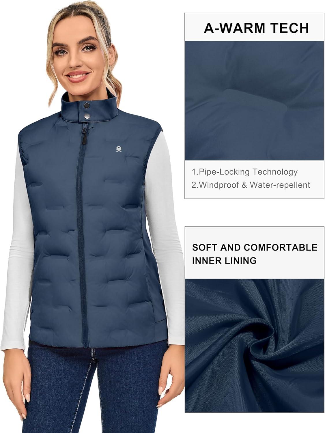 imageLittle Donkey Andy Womens Lightweight Puffer Vest Stand Collar HeatSealed Windproof Sleeveless Jacket with Hidden PocketsBlue