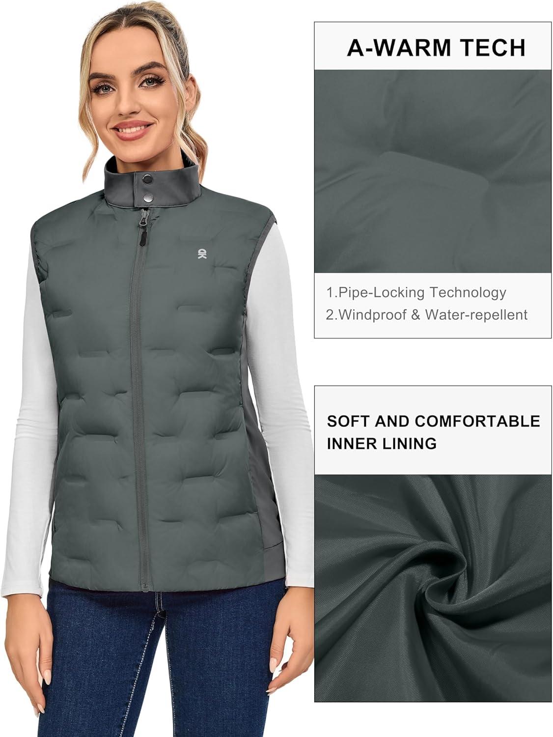imageLittle Donkey Andy Womens Lightweight Puffer Vest Stand Collar HeatSealed Windproof Sleeveless Jacket with Hidden PocketsGrey