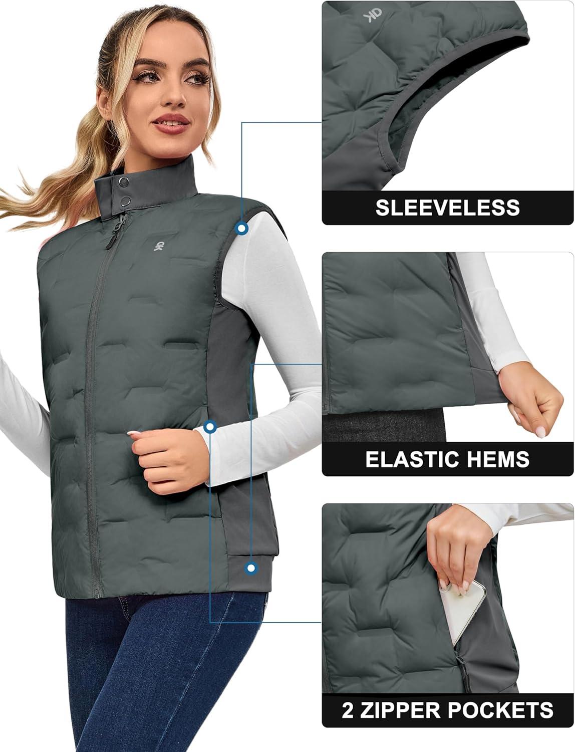 imageLittle Donkey Andy Womens Lightweight Puffer Vest Stand Collar HeatSealed Windproof Sleeveless Jacket with Hidden PocketsGrey