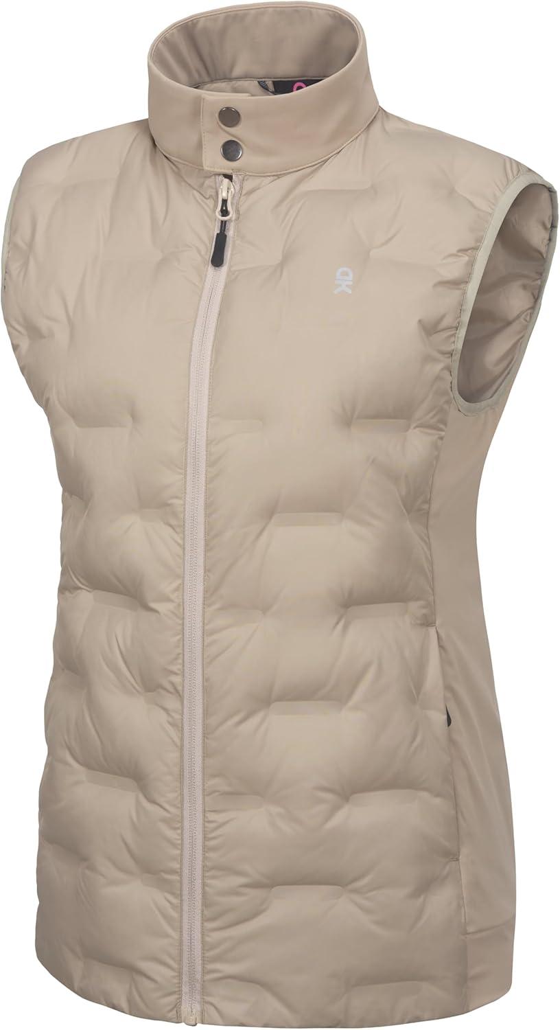 imageLittle Donkey Andy Womens Lightweight Puffer Vest Stand Collar HeatSealed Windproof Sleeveless Jacket with Hidden PocketsKhaki