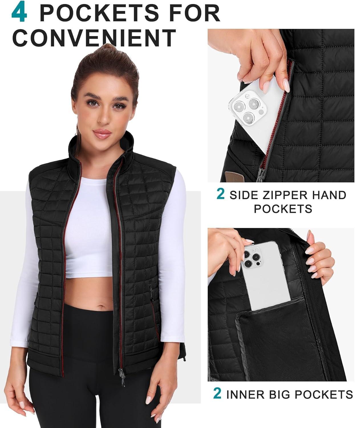 imageLittle Donkey Andy Womens Lightweight Puffer Vest Warm Outdoor Sleeveless Jacket for Hiking Travel Running GolfBlack