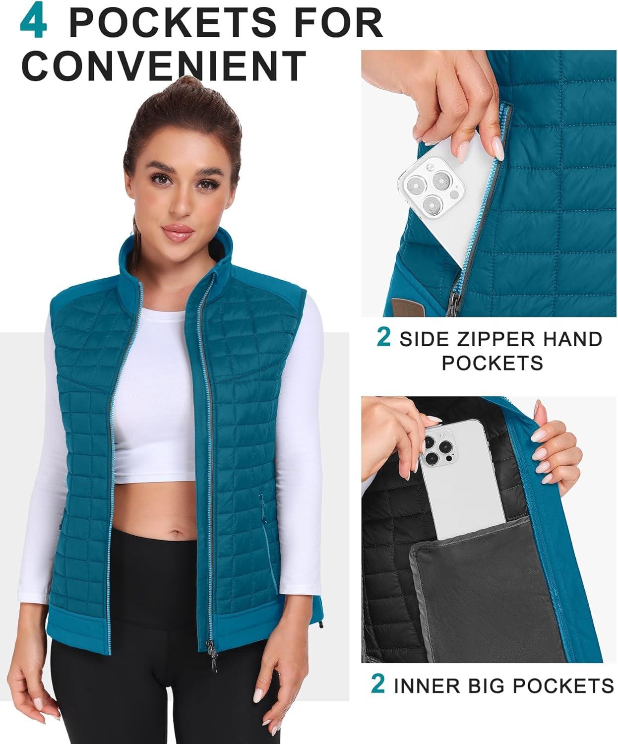 imageLittle Donkey Andy Womens Lightweight Puffer Vest Warm Outdoor Sleeveless Jacket for Hiking Travel Running GolfBright Blue