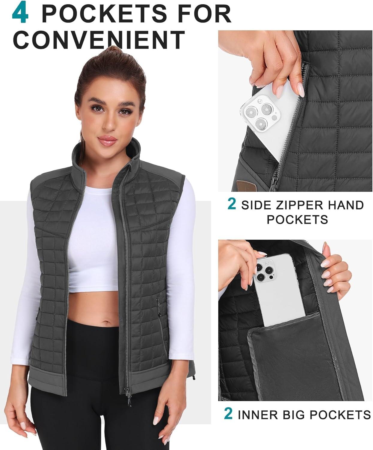 imageLittle Donkey Andy Womens Lightweight Puffer Vest Warm Outdoor Sleeveless Jacket for Hiking Travel Running GolfGray