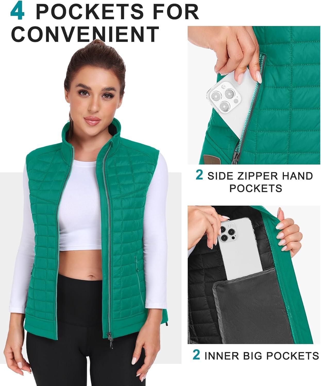 imageLittle Donkey Andy Womens Lightweight Puffer Vest Warm Outdoor Sleeveless Jacket for Hiking Travel Running GolfGreen
