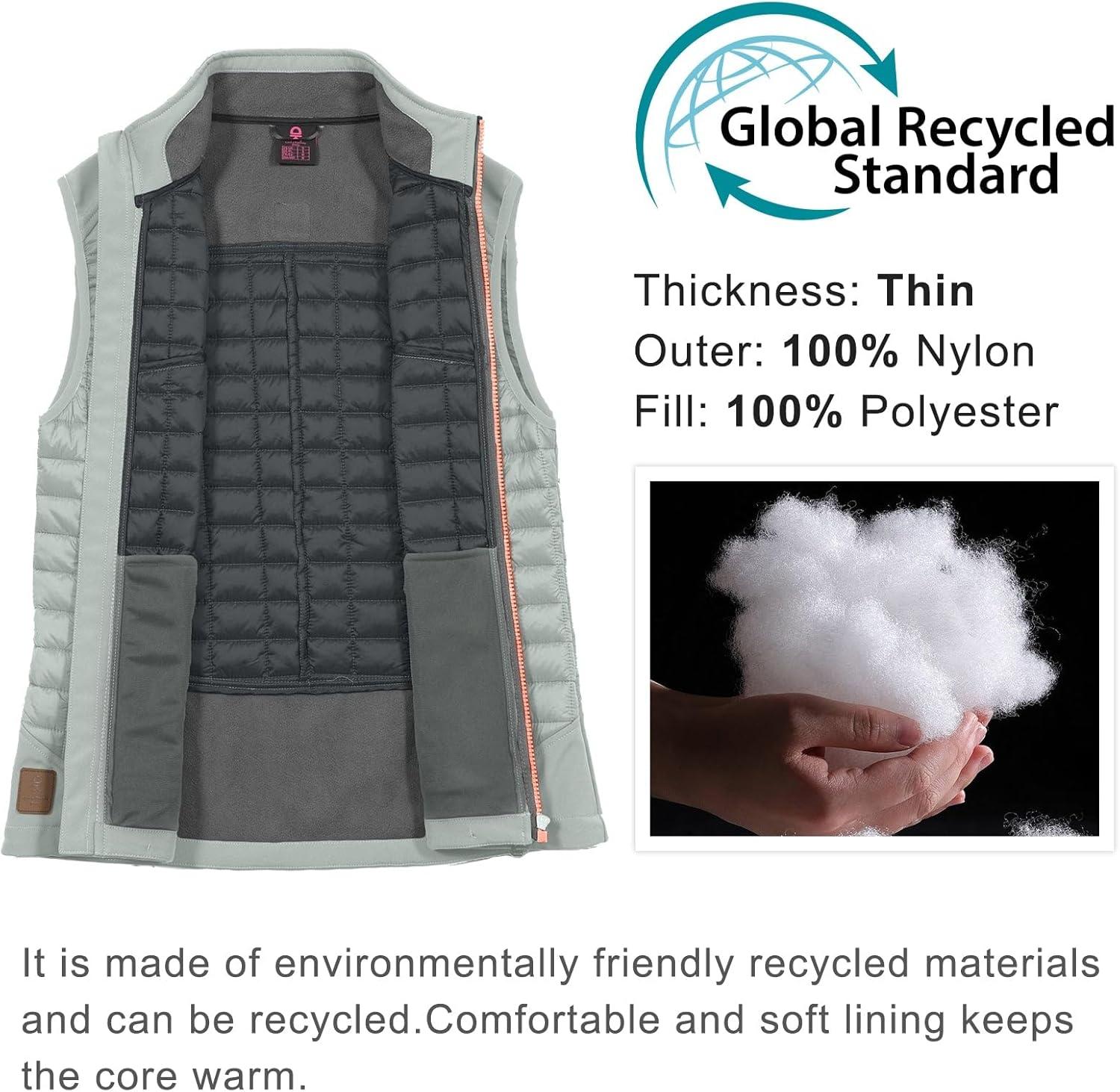 imageLittle Donkey Andy Womens Lightweight Puffer Vest Warm Outdoor Sleeveless Jacket for Hiking Travel Running GolfLight Gray