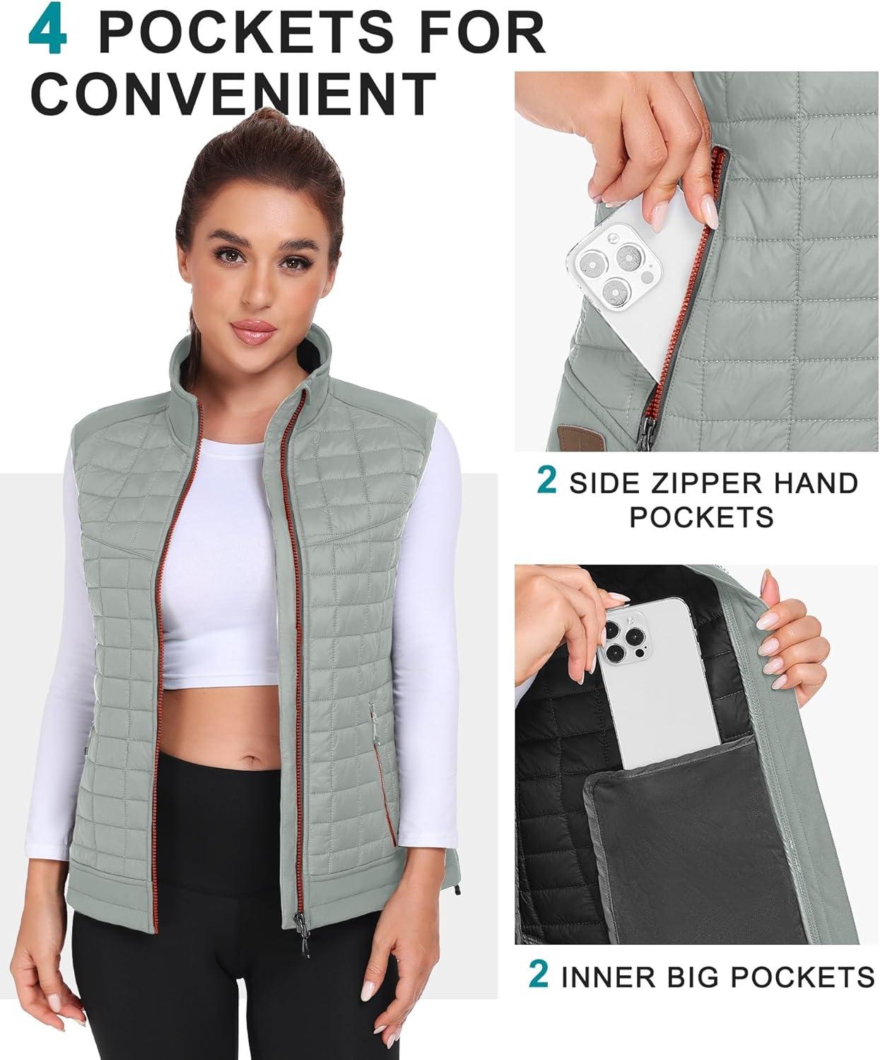 imageLittle Donkey Andy Womens Lightweight Puffer Vest Warm Outdoor Sleeveless Jacket for Hiking Travel Running GolfLight Gray
