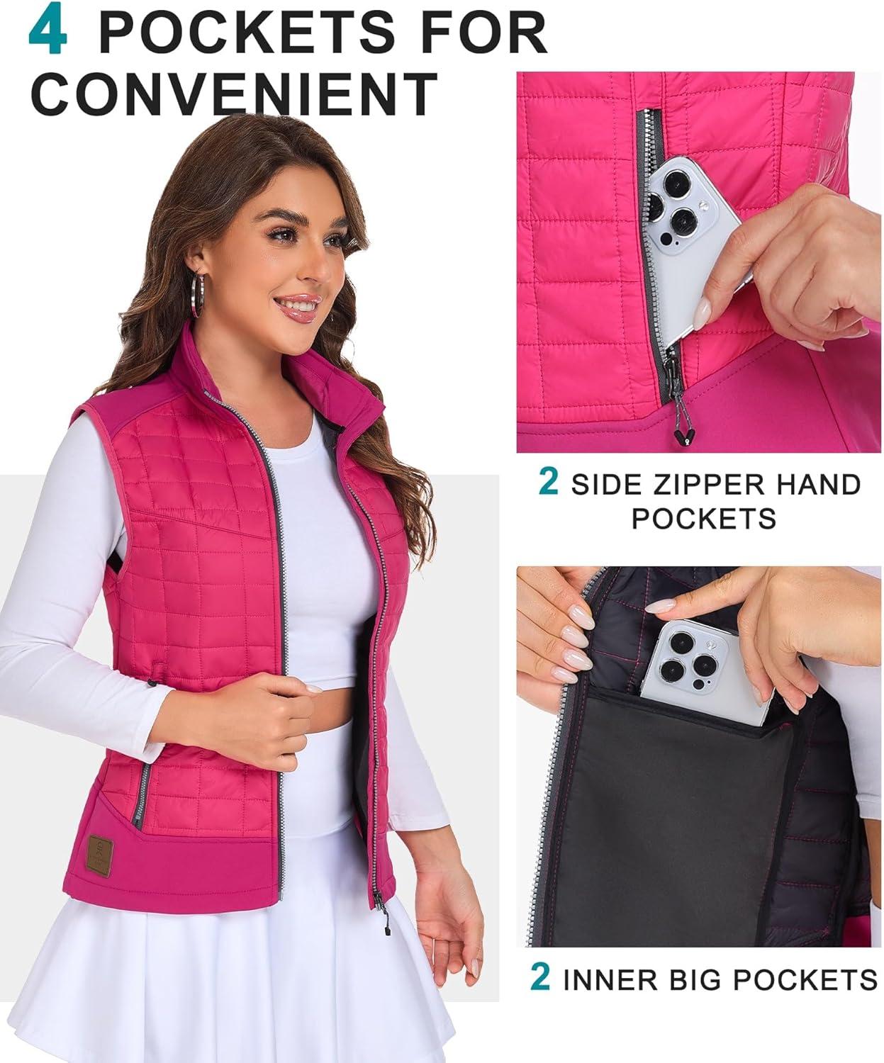imageLittle Donkey Andy Womens Lightweight Puffer Vest Warm Outdoor Sleeveless Jacket for Hiking Travel Running GolfRose