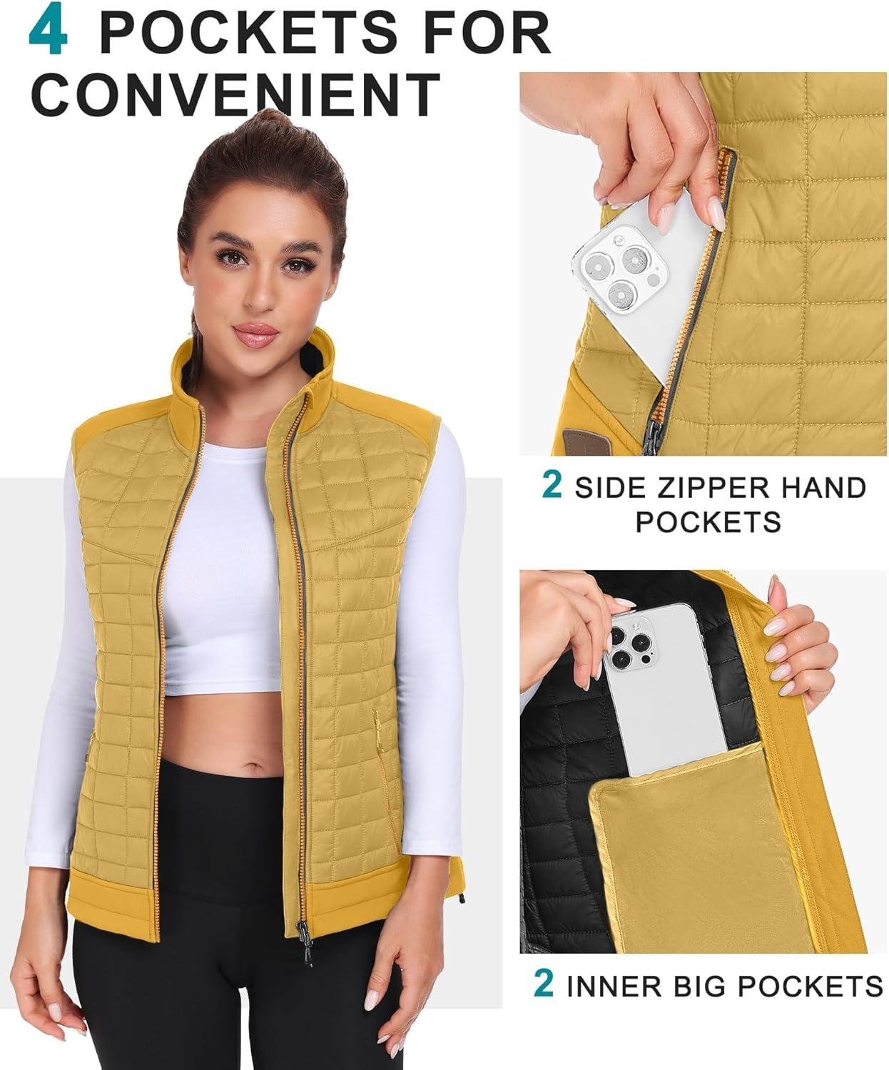 imageLittle Donkey Andy Womens Lightweight Puffer Vest Warm Outdoor Sleeveless Jacket for Hiking Travel Running GolfYellow