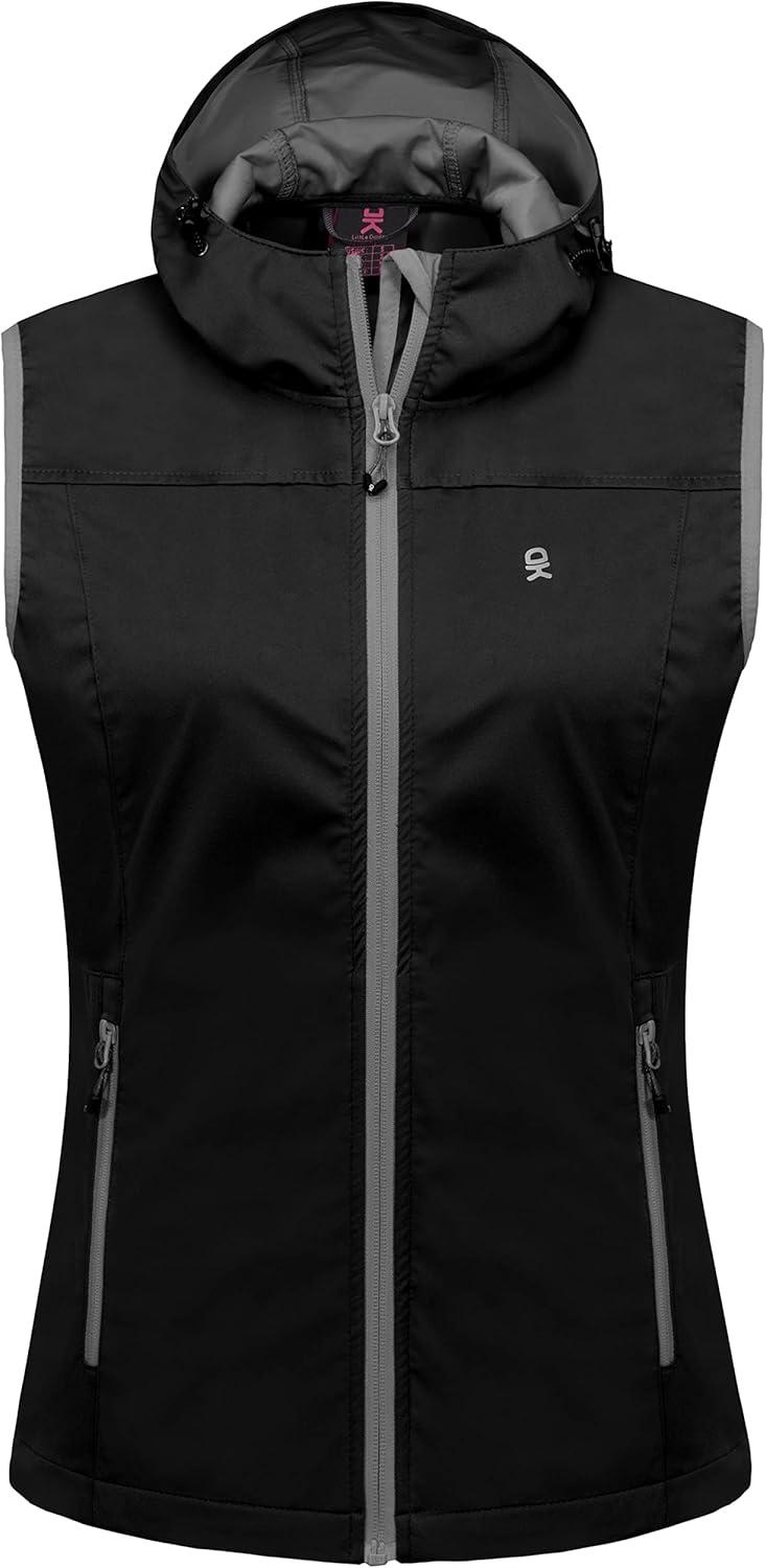 imageLittle Donkey Andy Womens Lightweight Softshell Vest Windproof Sleeveless Jacket for Running Hiking TravelBlackwith Hood