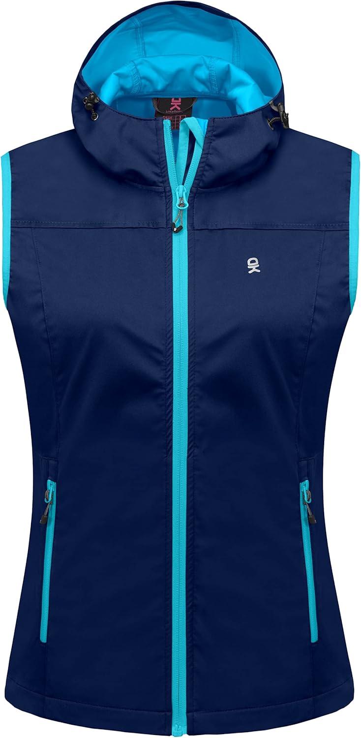imageLittle Donkey Andy Womens Lightweight Softshell Vest Windproof Sleeveless Jacket for Running Hiking TravelBlue With Hood