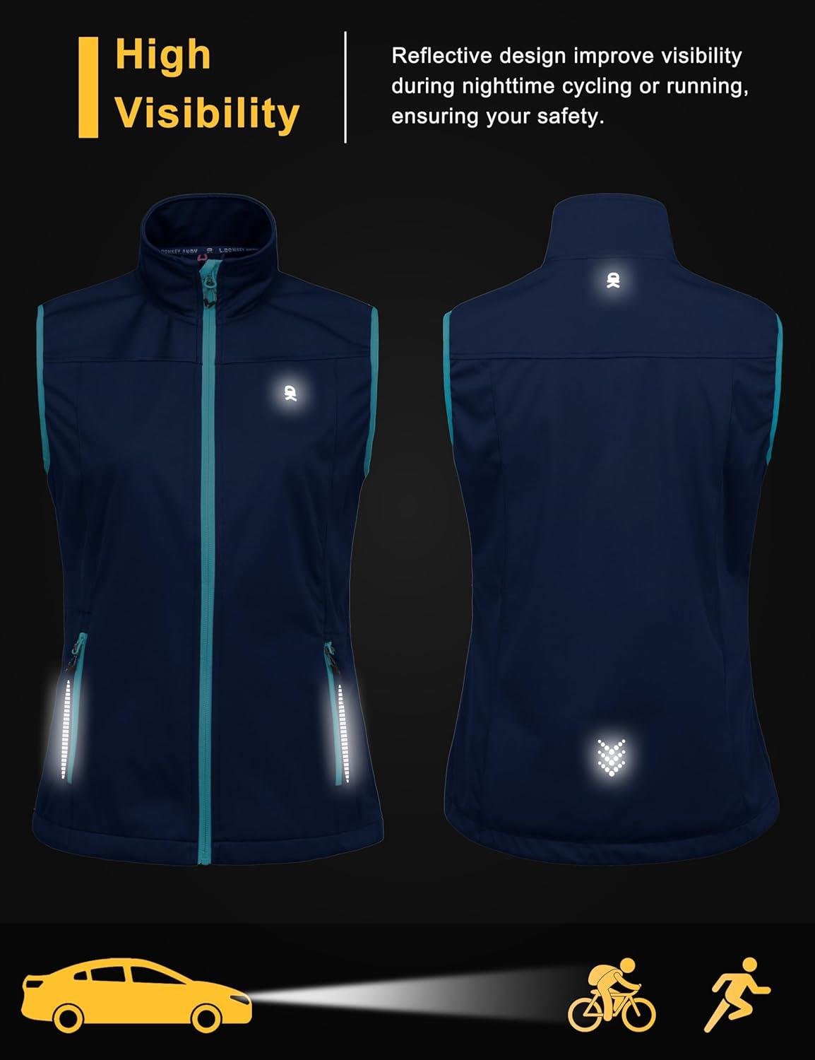 imageLittle Donkey Andy Womens Lightweight Softshell Vest Windproof Sleeveless Jacket for Running Hiking TravelBluereflective