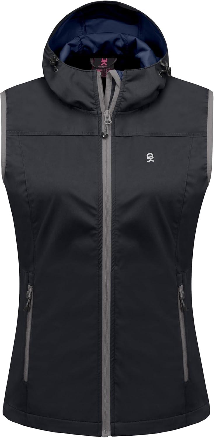 imageLittle Donkey Andy Womens Lightweight Softshell Vest Windproof Sleeveless Jacket for Running Hiking TravelDark Grey With Hood