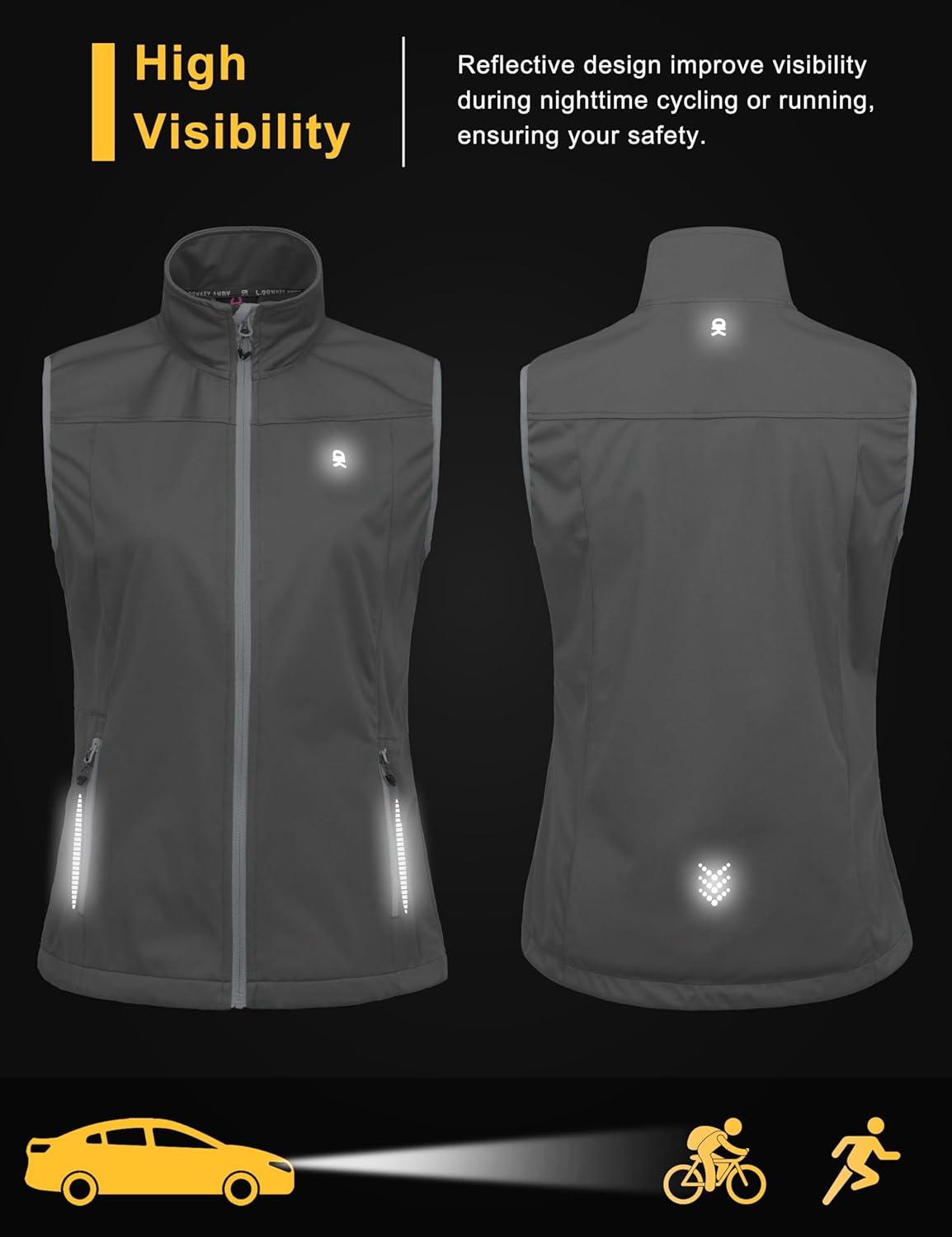 imageLittle Donkey Andy Womens Lightweight Softshell Vest Windproof Sleeveless Jacket for Running Hiking TravelGrayreflective