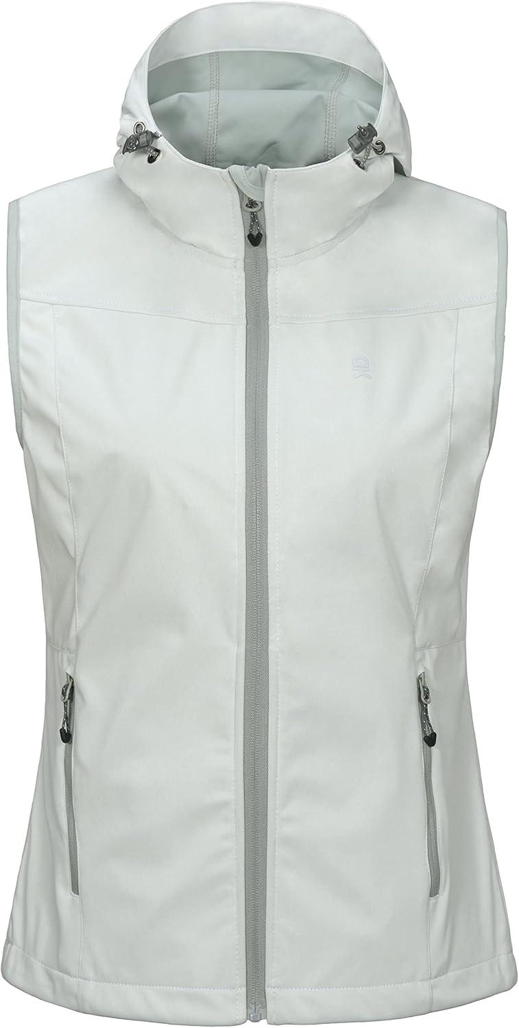 imageLittle Donkey Andy Womens Lightweight Softshell Vest Windproof Sleeveless Jacket for Running Hiking TravelWhite With Hood