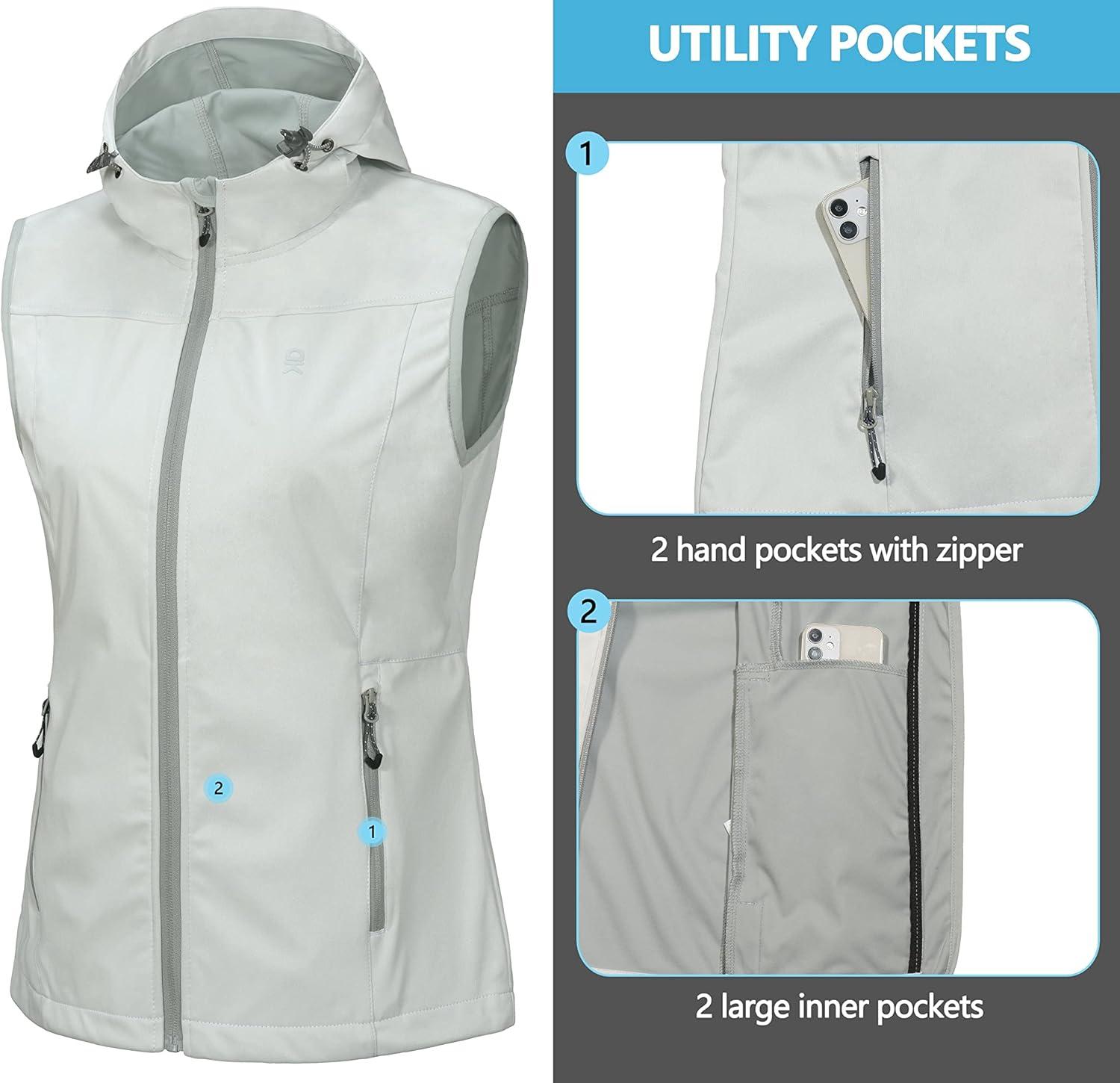 imageLittle Donkey Andy Womens Lightweight Softshell Vest Windproof Sleeveless Jacket for Running Hiking TravelWhite With Hood