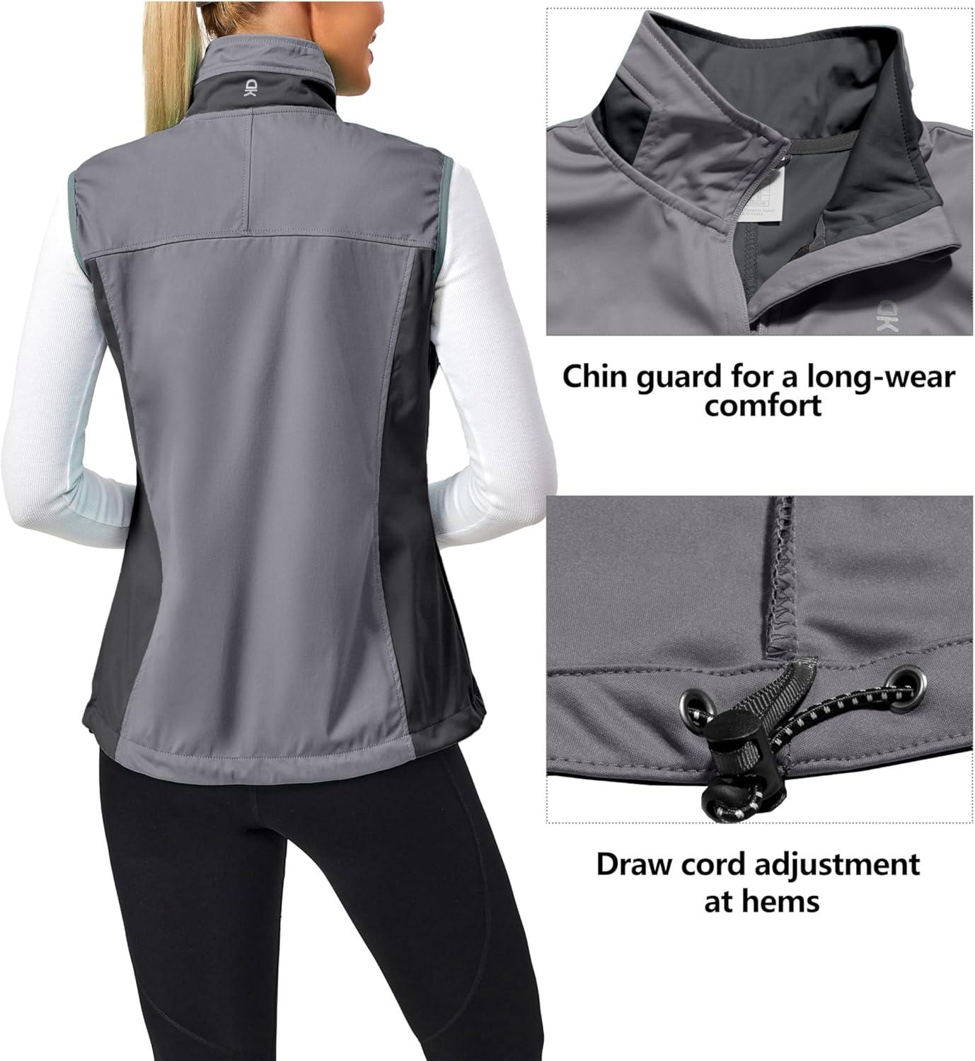imageLittle Donkey Andy Womens Lightweight Windproof Softshell Vest for Golf Tennis Running CyclingGray