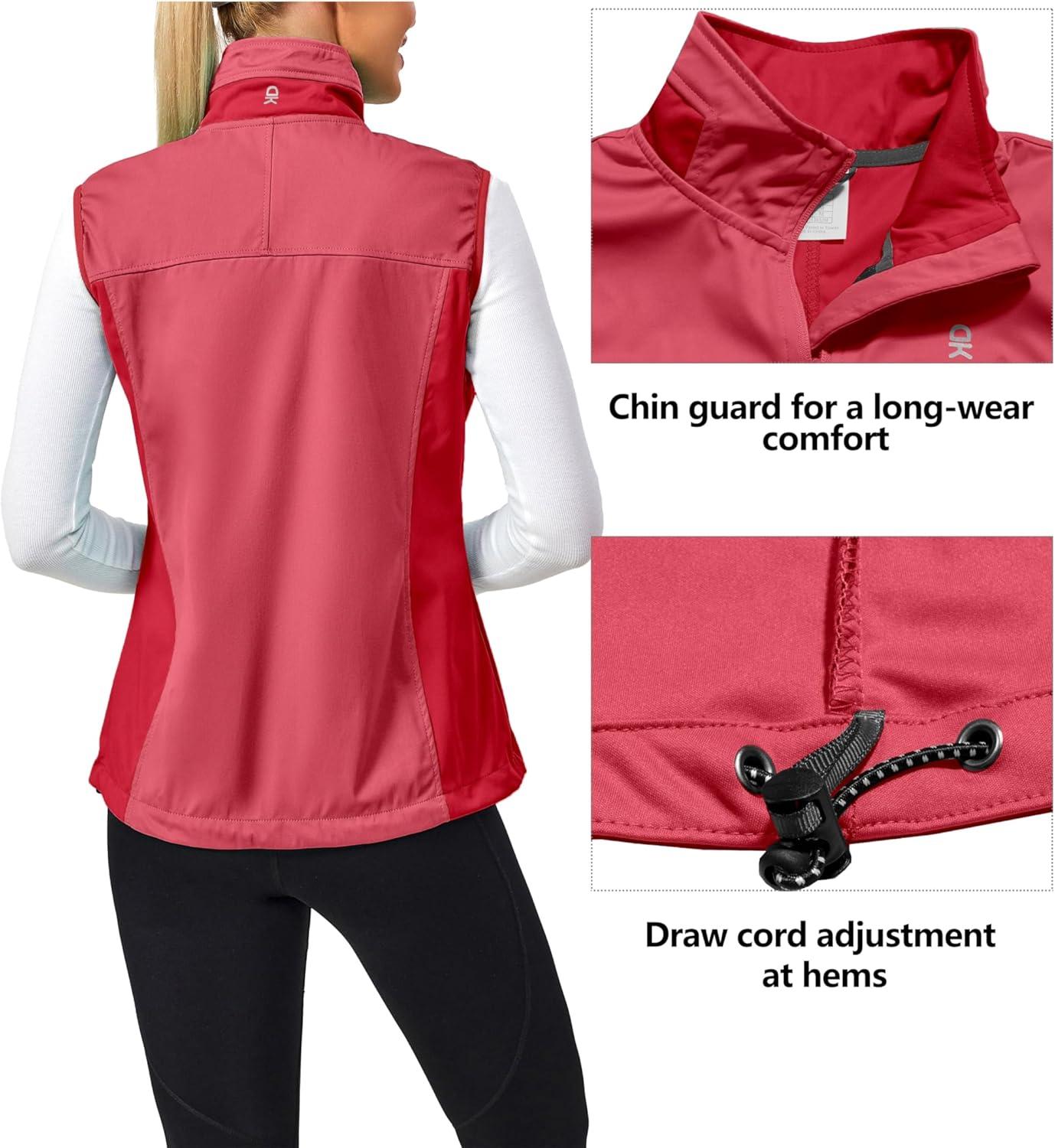 imageLittle Donkey Andy Womens Lightweight Windproof Softshell Vest for Golf Tennis Running CyclingRed