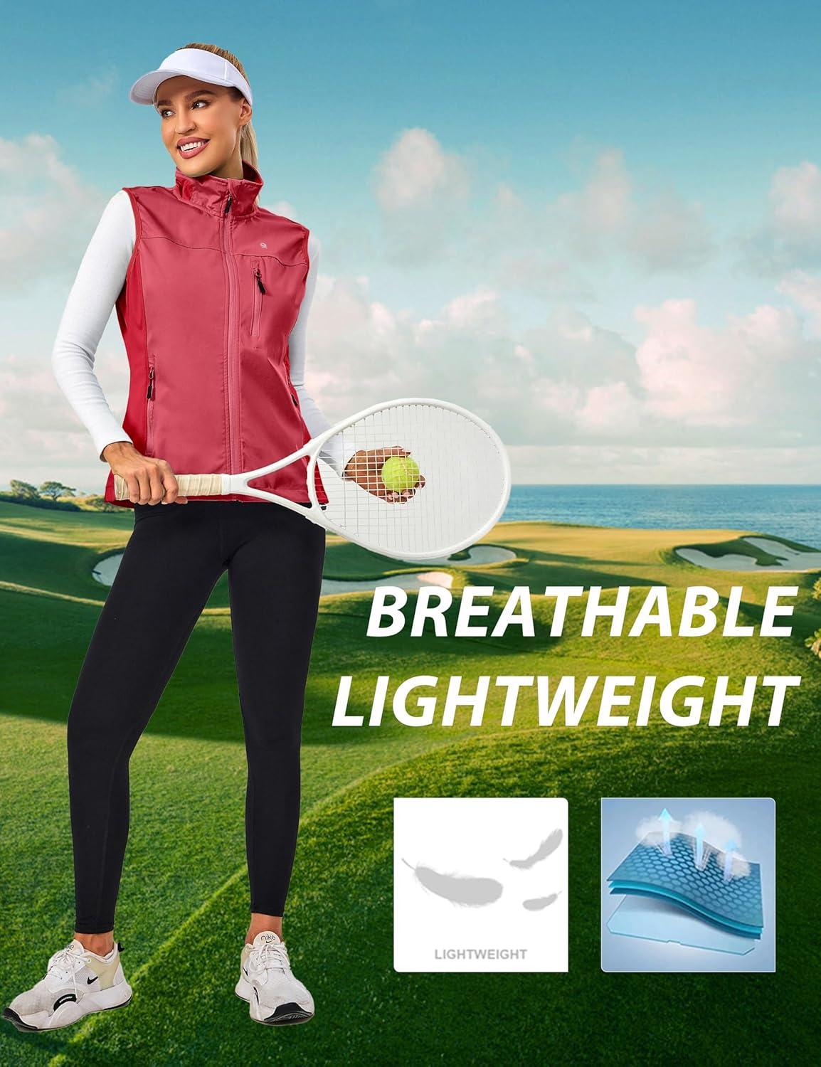 imageLittle Donkey Andy Womens Lightweight Windproof Softshell Vest for Golf Tennis Running CyclingRed