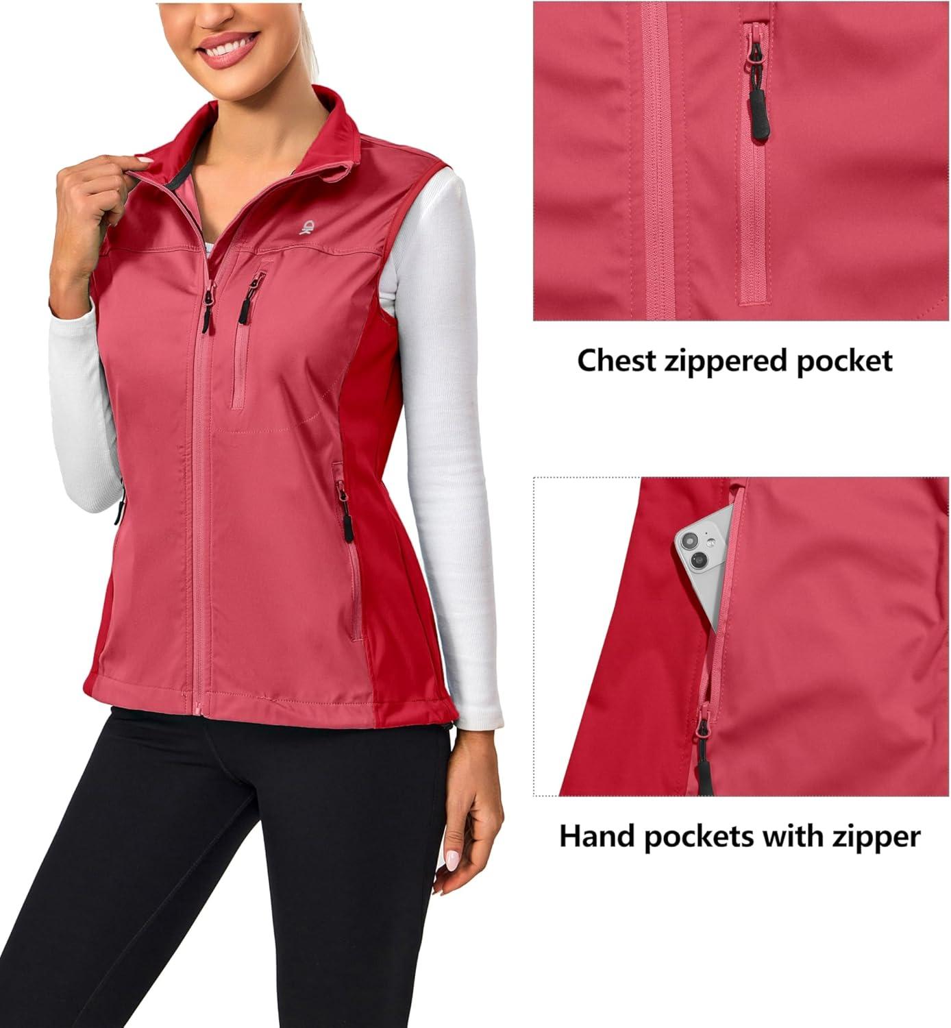 imageLittle Donkey Andy Womens Lightweight Windproof Softshell Vest for Golf Tennis Running CyclingRed