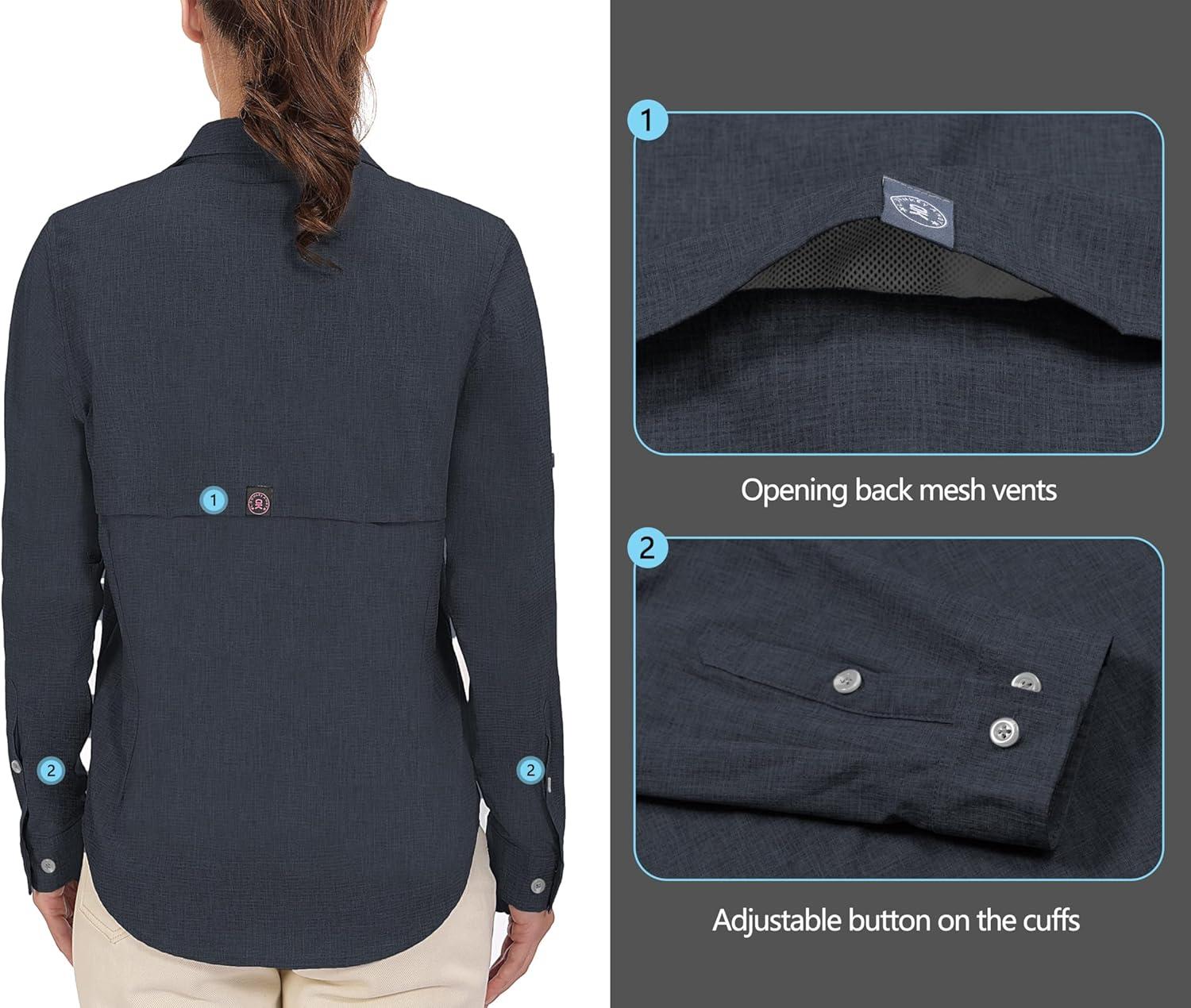 imageLittle Donkey Andy Womens UV Protection Shirt UPF 50 Breathable Long Sleeve Fishing Shirt AirHoles TechBlack Heathersoft